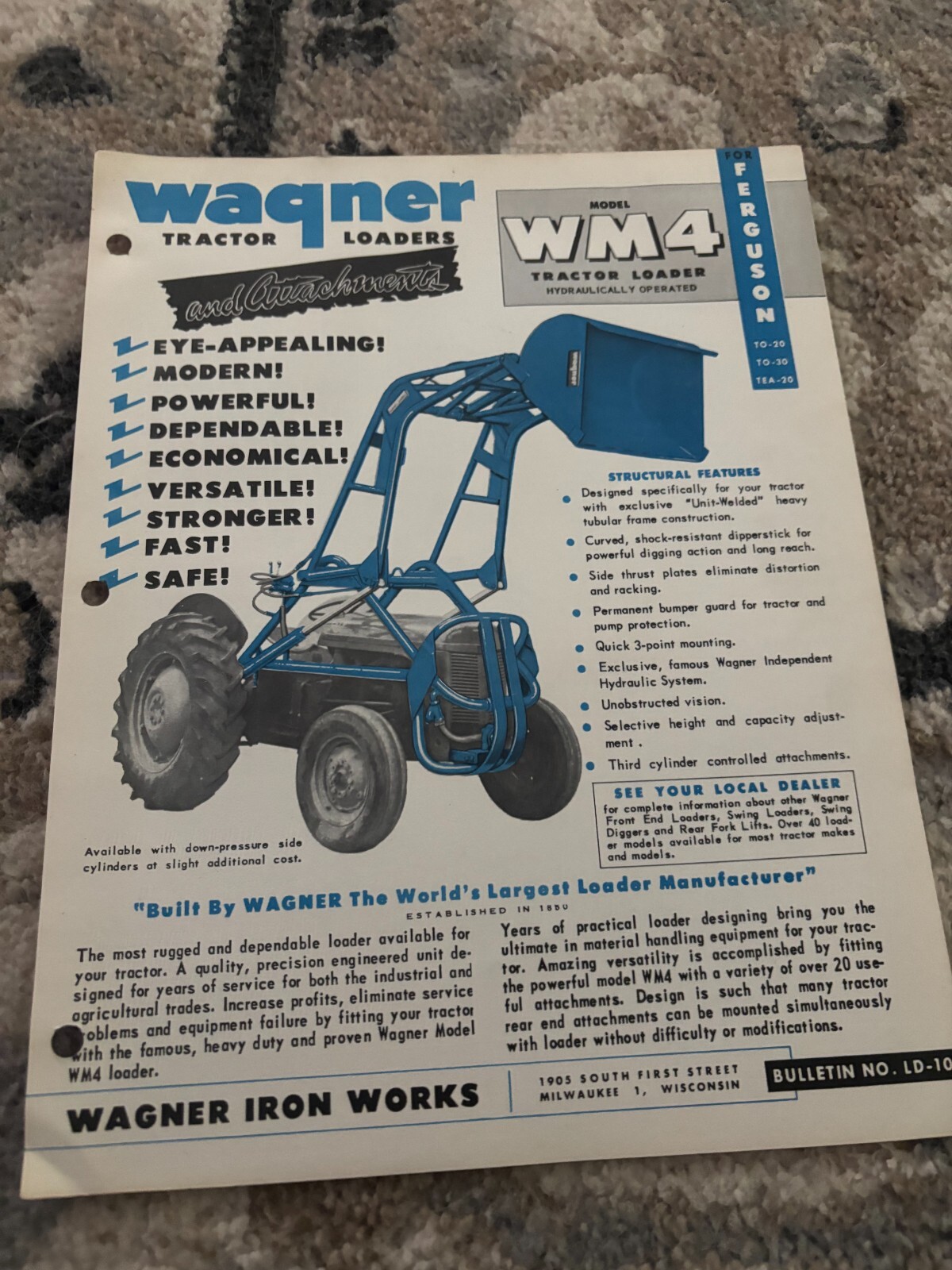 Wagner WM4 Loader For Ferguson TO-20 TO-30 YEA-20 Tractor Brochure FCCA25