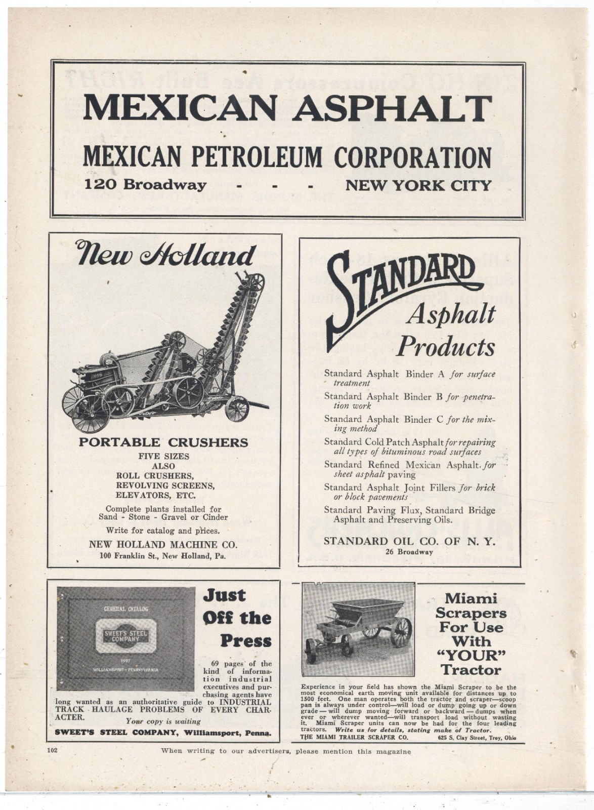 1927 New Holland Machine Co. Pennsylvania Ad: Portable Rock Crusher Pictured