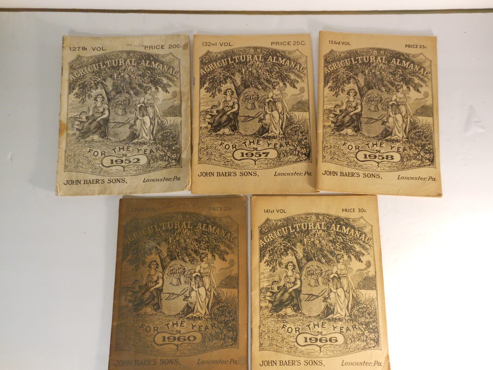 Lot of 5 Vintage Agricultural Almanac’s 1952,57,58,60,66 John Baer’s LancasterPa