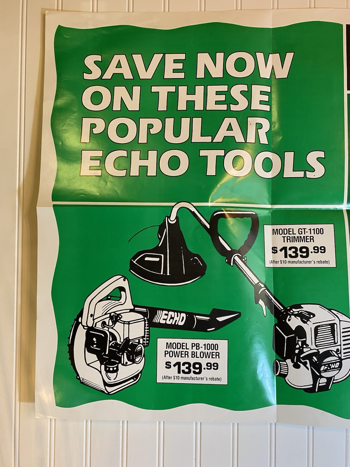 Vintage Echo Chain Saws Tools Advertising Poster Sign Green Black White 25″x22″