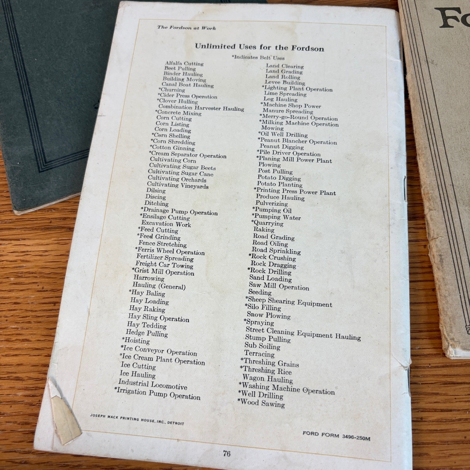 Vintage 1921 Fordson Tractor Manuals Parts List Schedule of Repair Charges Lot 4