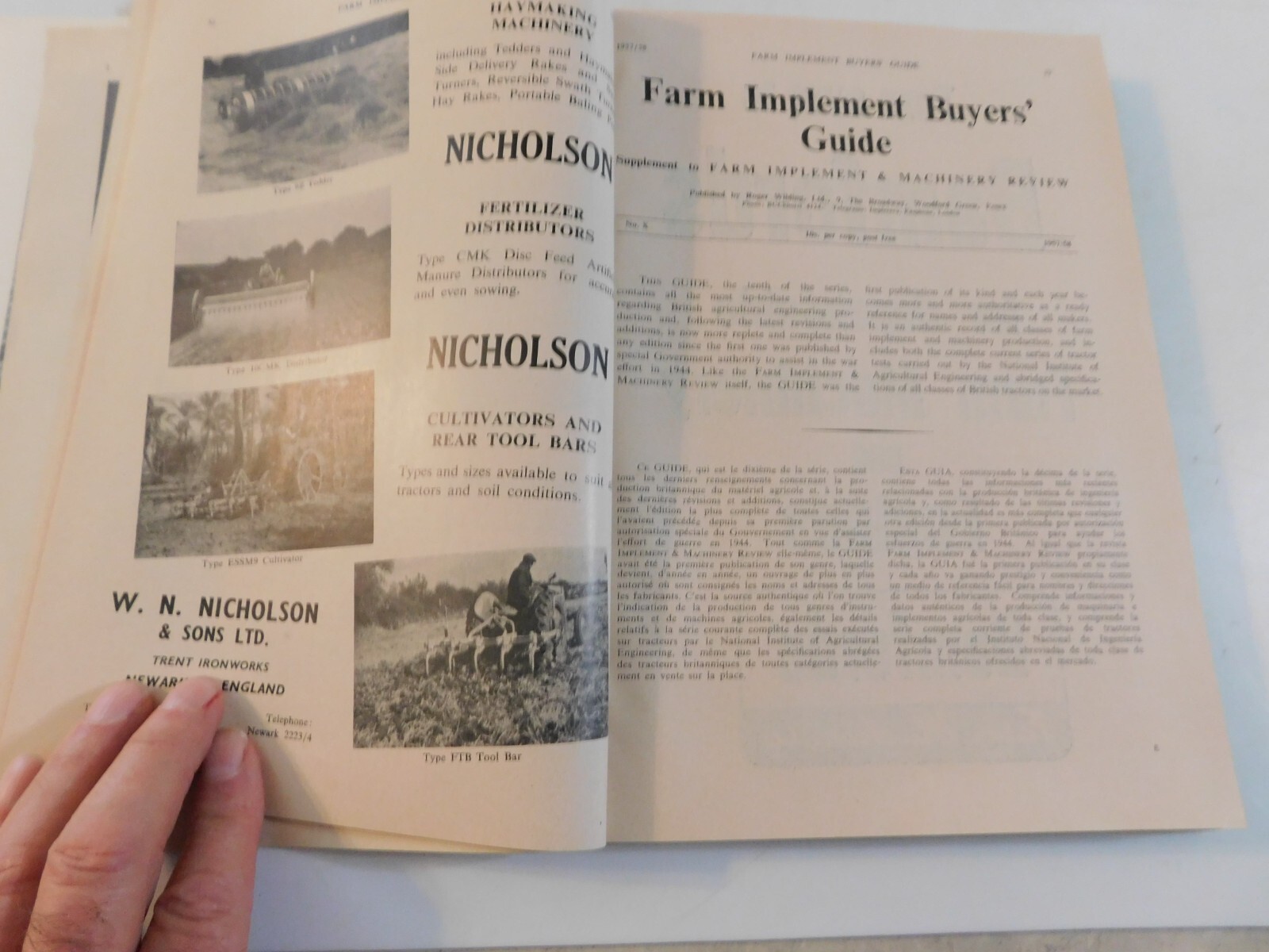 1957-58 FARM IMPLEMENT BUYER’S GUIDE ENGLAND RAKES POTATO DIGGERS DAIRY ELEVATOR