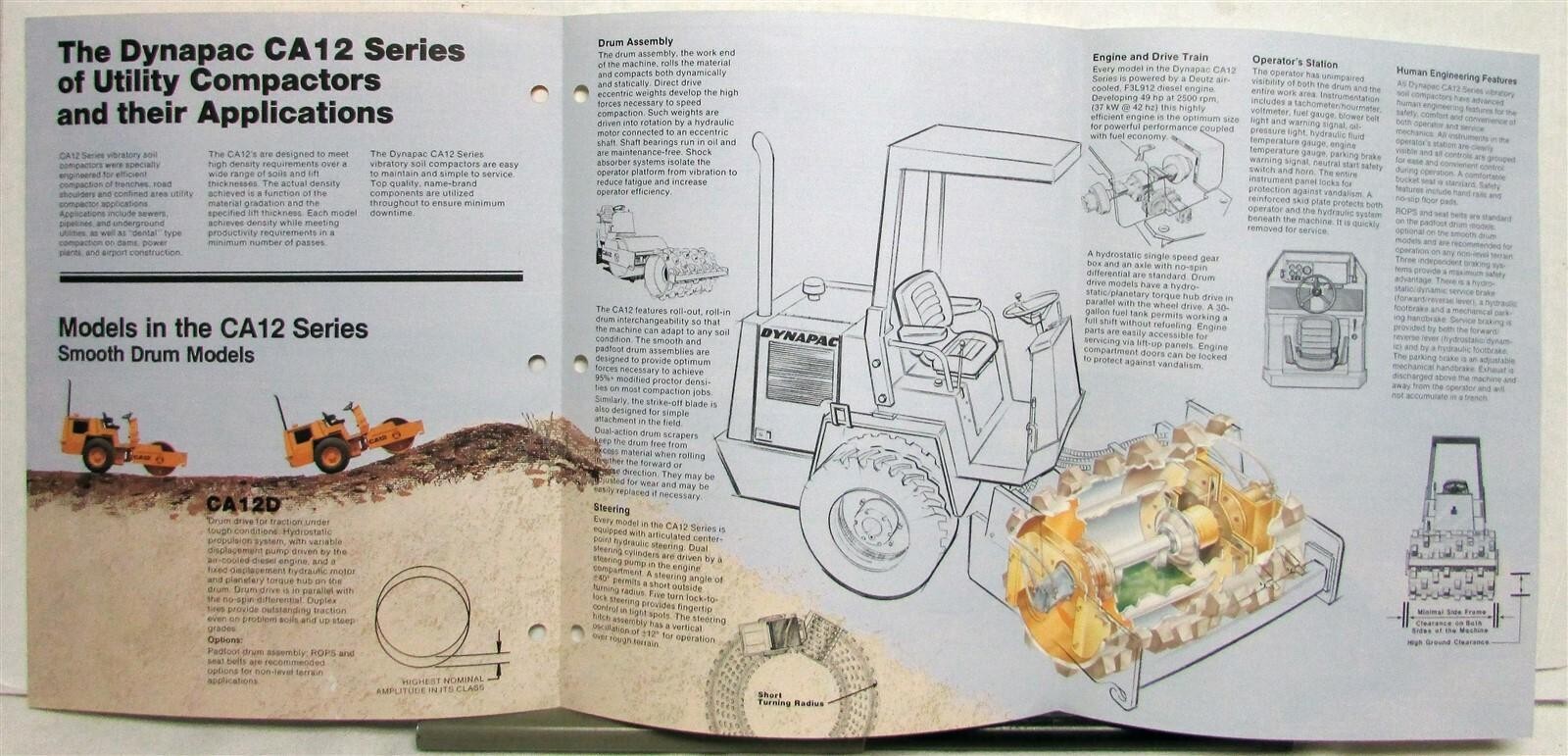 1986 Dynapac CA12 Series Soil Compactors Specs Construction Sales Brochure