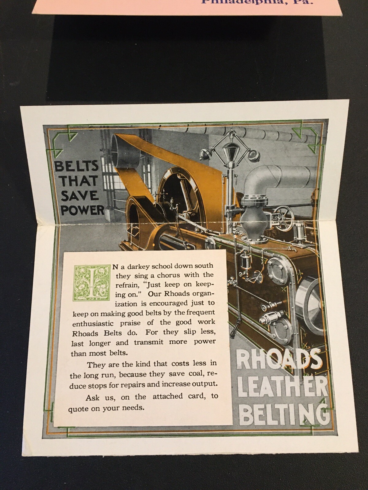 Lot Of 2 Rhoads & Sons Leather Belting Postal Ads Stamp Philadelphia