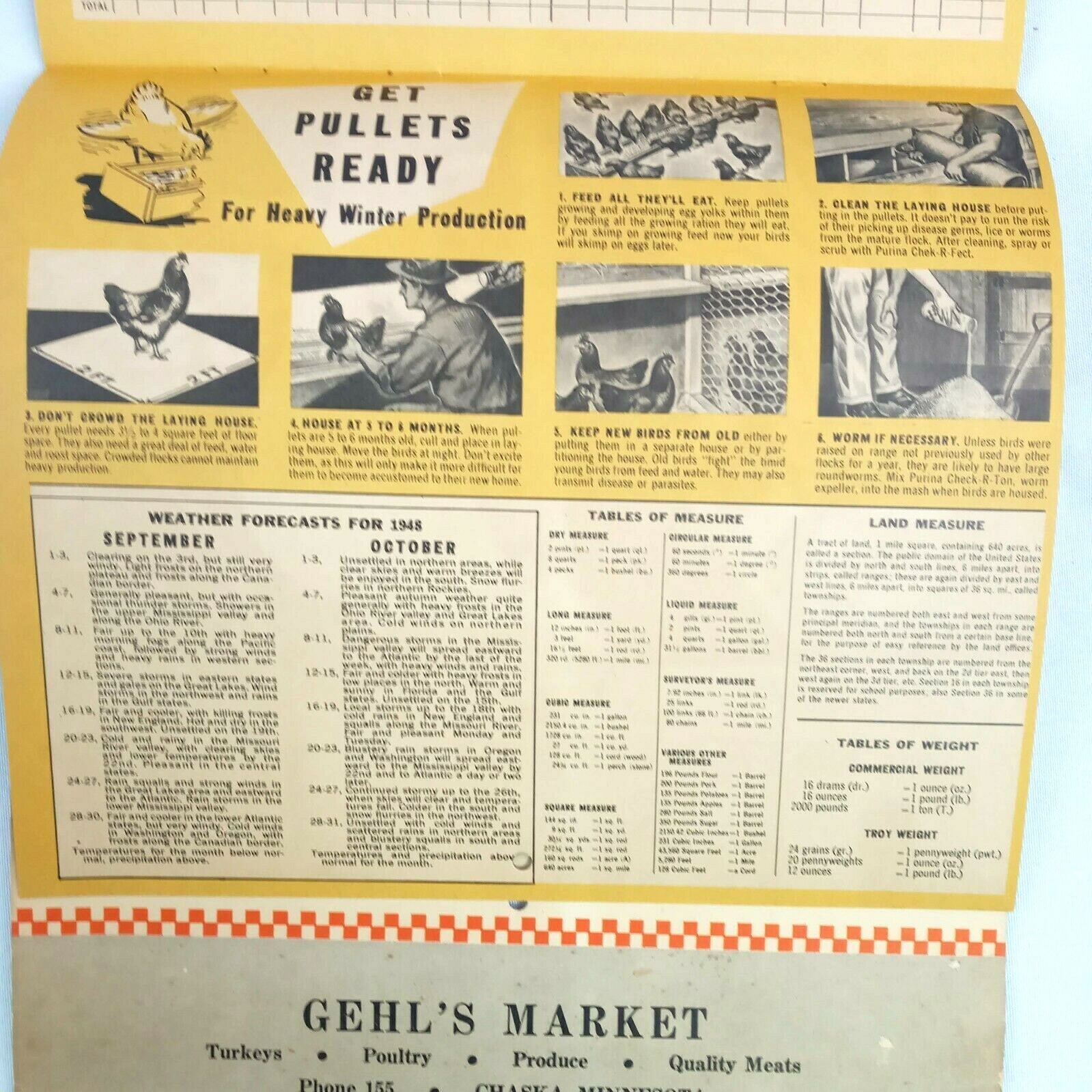 Vintage 1948 Farm Income & Expense Calendar Gehl’s Market Pig Production Plan