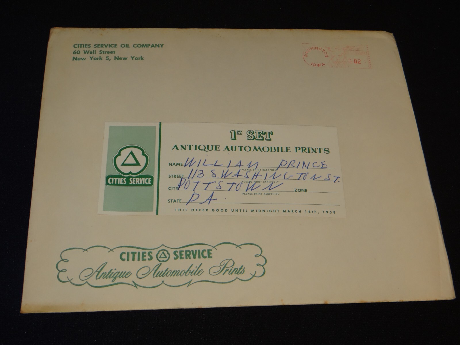 1950’s Cities Service Gasoline Early Automobile Prints Complimentary Gift w/Env.