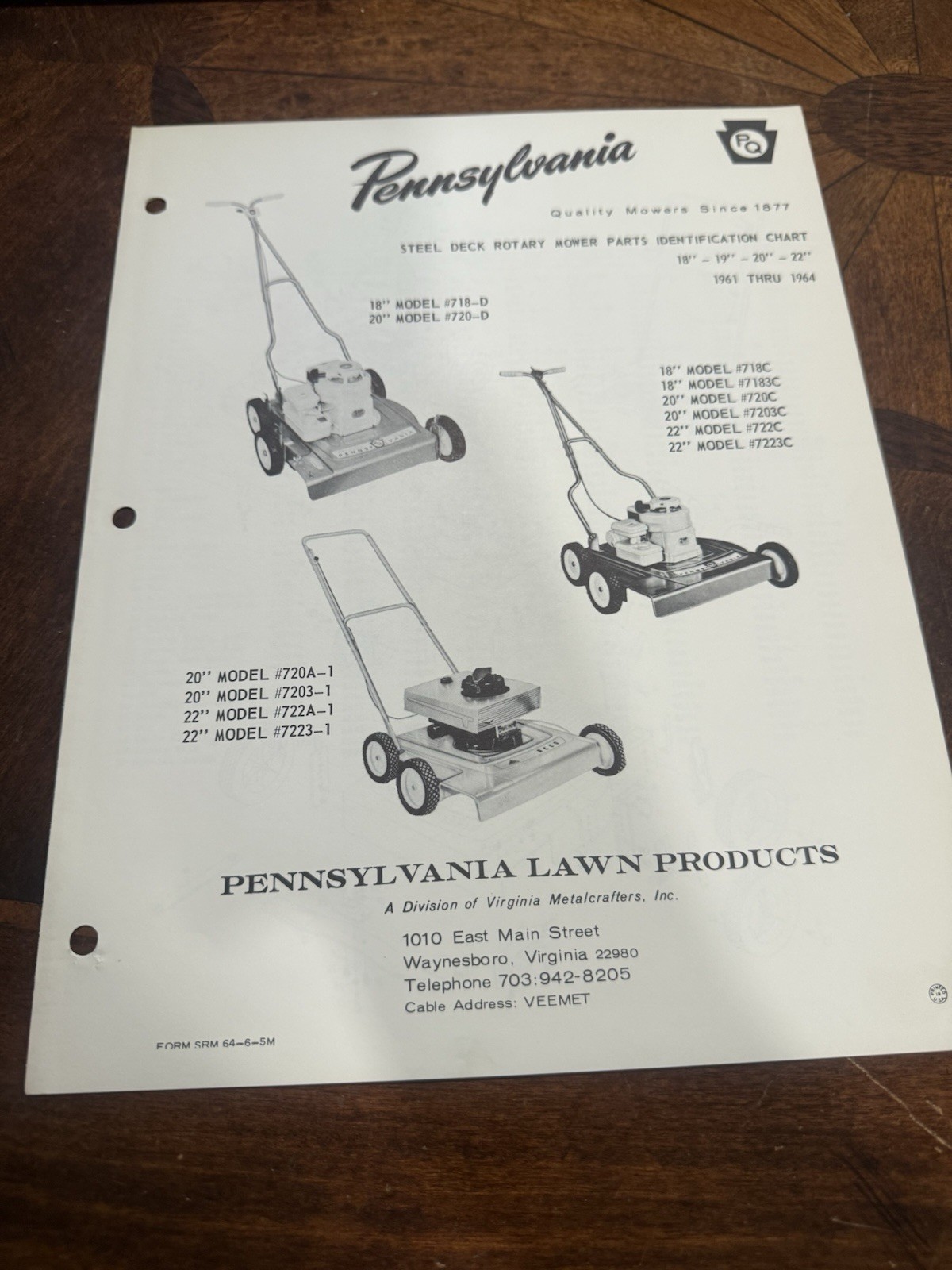 Pennsylvania Lawn Products Steel Deck Rotary Mower Parts Identification Chart