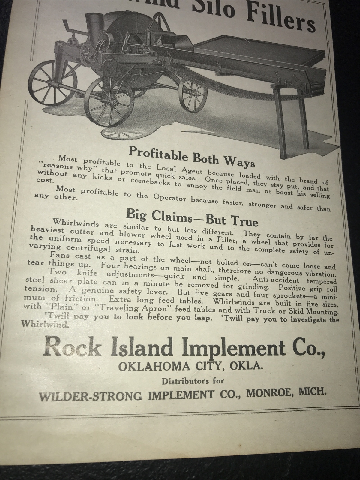 1916 Rock Island Implements Farm Advertising – Oklahoma City – Oklahoma