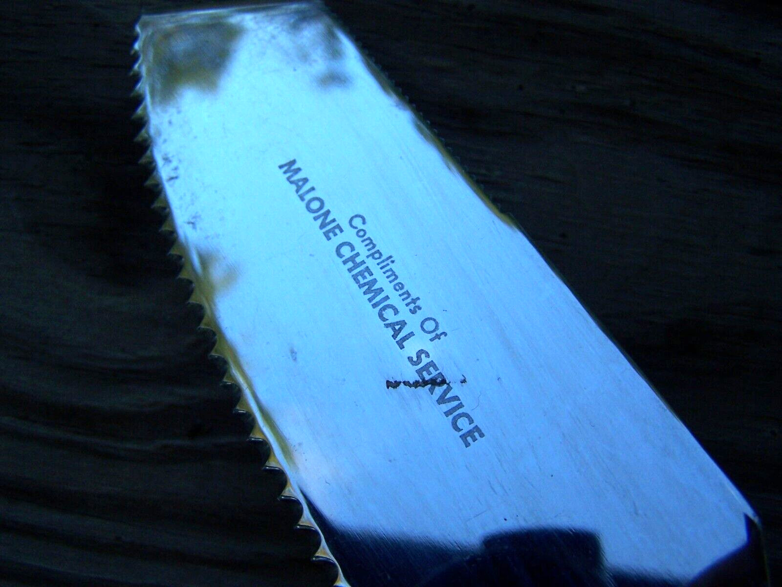 Vintage MALONE CHEMICAL SERVICE Wood Handled Knife