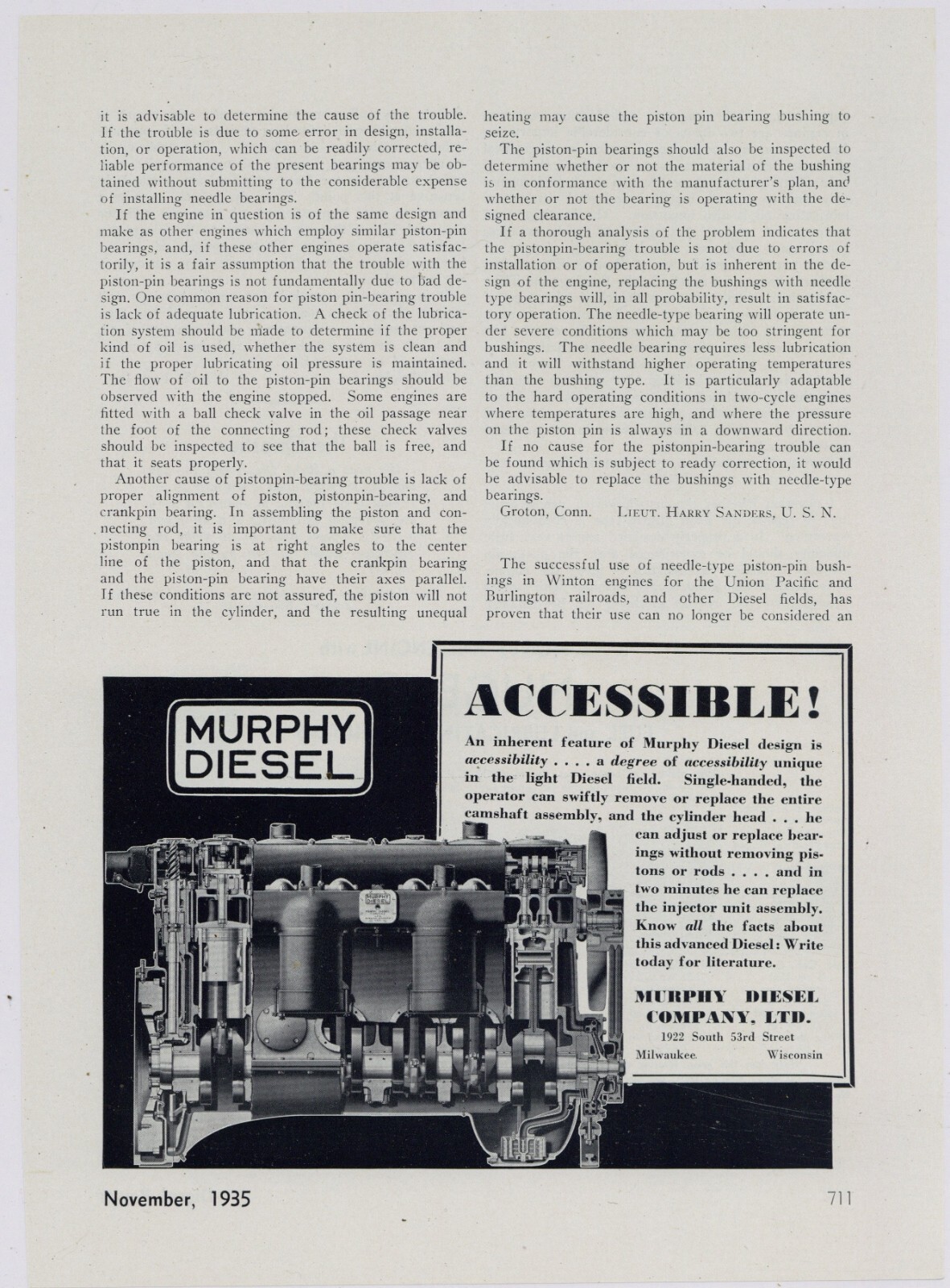 1935 Murphy Diesel Co. Ad: Unique in the Light Diesel Field – Milwaukee, WI