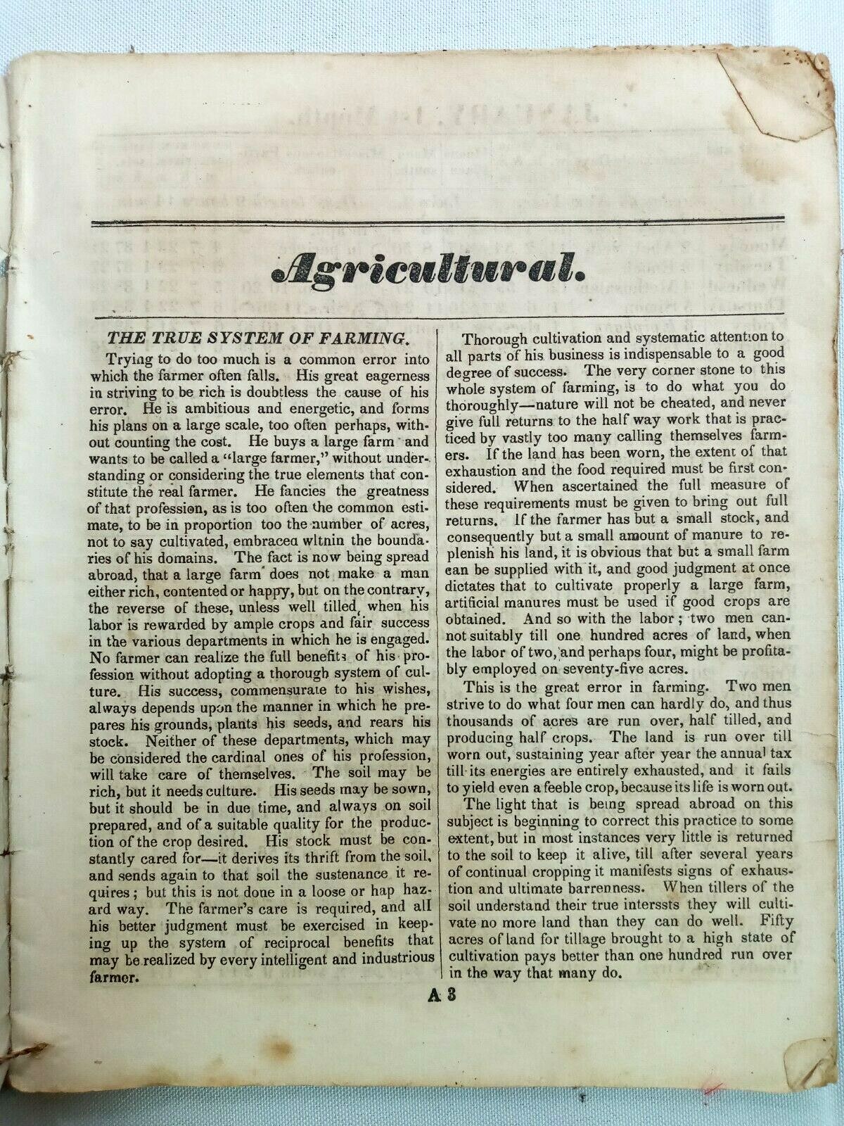 Vintage 1871 John Bear Baer’s Agricultural Almanac Lancaster, PA Antique Farmers