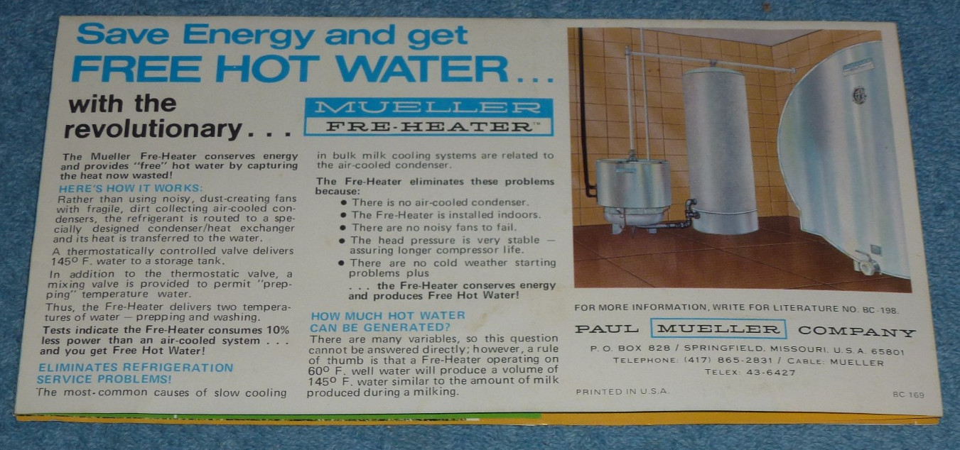 Vtg 1970s Mueller Bulk Milk Coolers Advertising Brochure Farm Equipment Specs