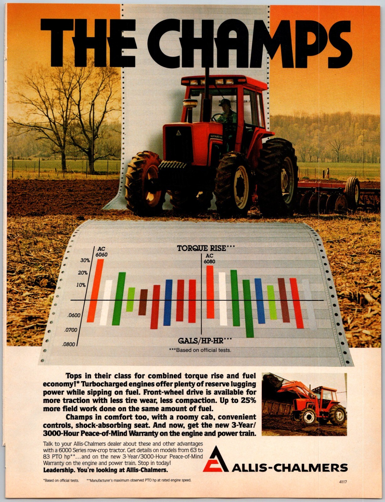 PRINT AD Allis Chalmers 6000 Series Row Crop Tractor 1984 The Champs