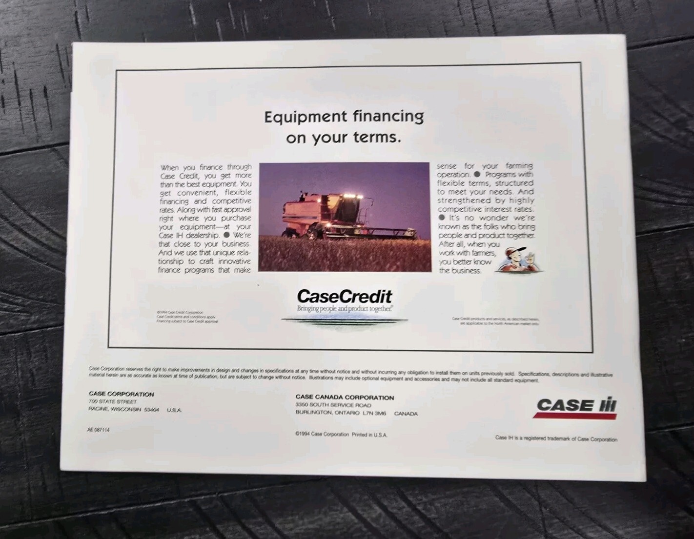 1994 Axial Flow 2100 Series Combine Ad Brochure Case IH International Harvester