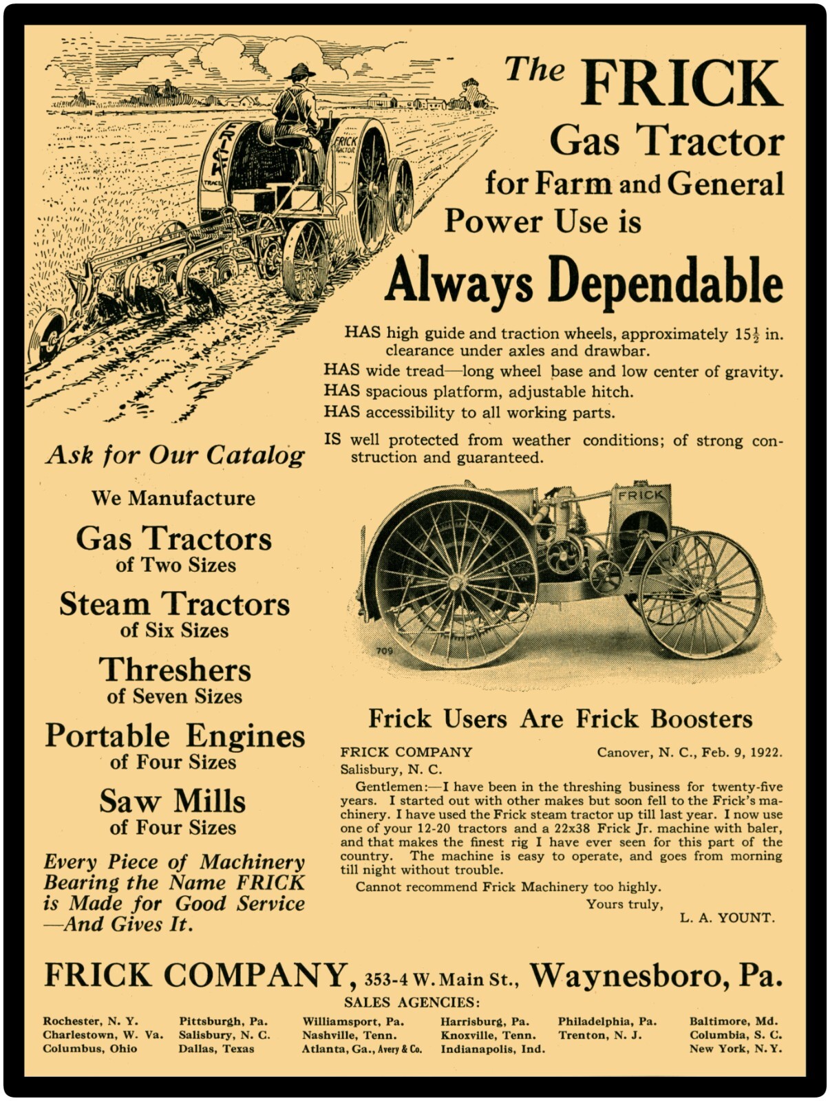 Frick Gas Tractors of Waynesboro, PA NEW Sign 24×30″ USA STEEL XL Size