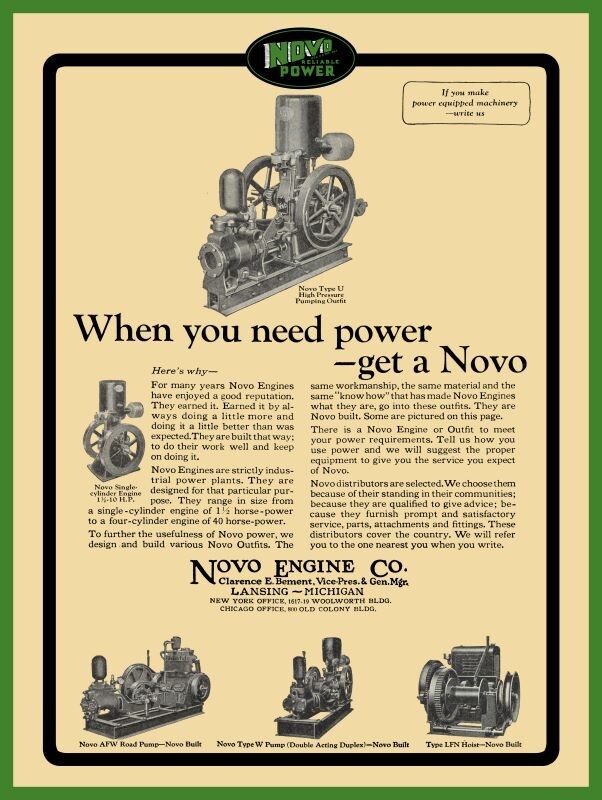 1923 NOVO Engine Co. of Lansing, Michigan New Metal Sign: 12×16″ Ships Free