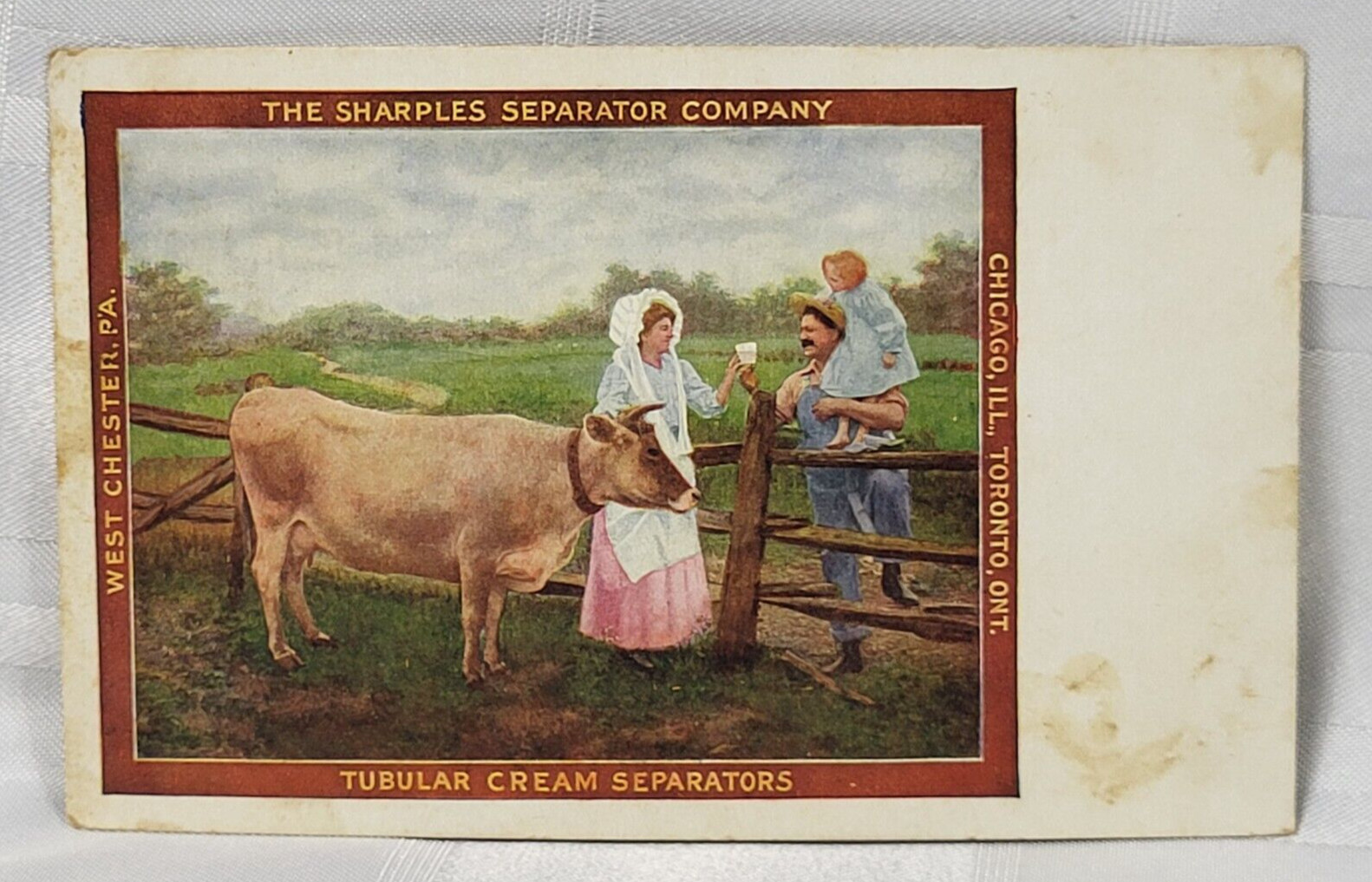 ANTIQUE TUBULAR CREAM SEPARATORS ADVERTISING POSTCARD EARLY AD FARM JERSEY COW