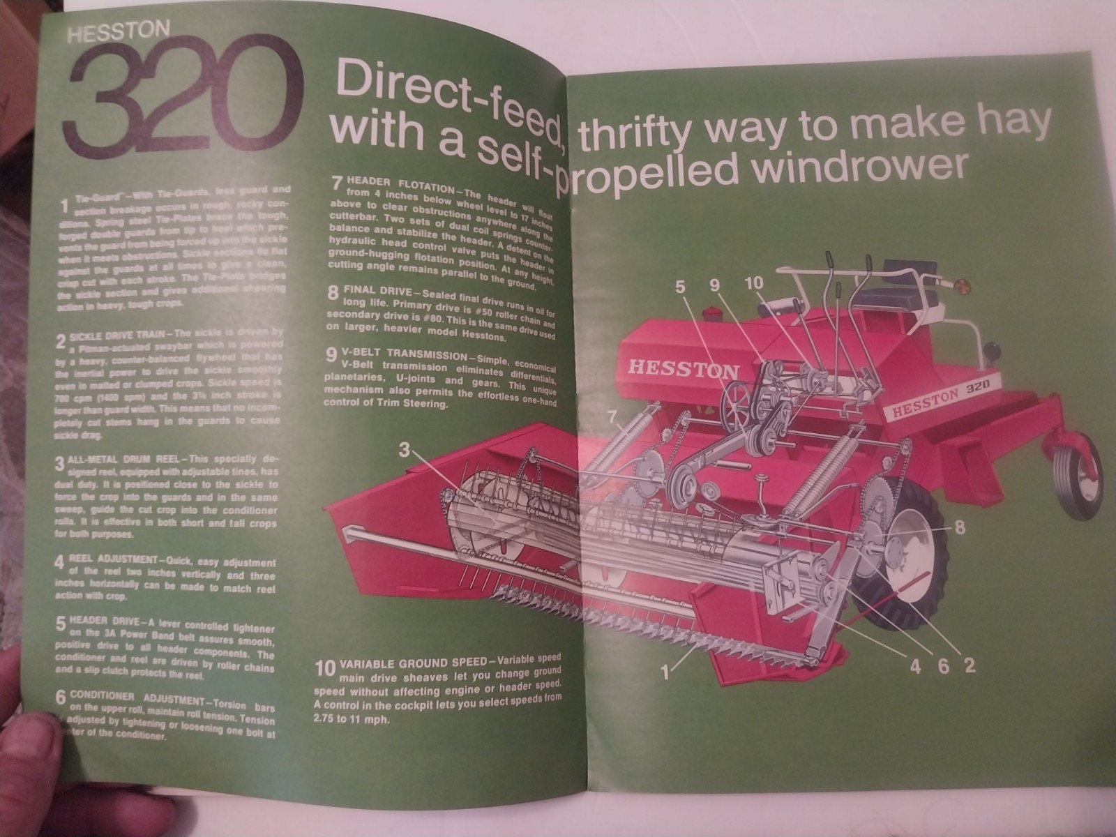 Hesston windrowers brochures 320-PT-10, PT-7, 520, 420, 620, PT-12 (1970s)