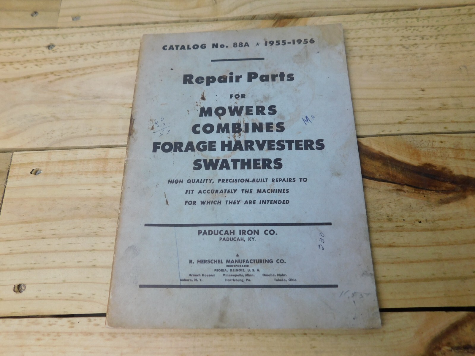1955-56 R. HERSCHEL MANUFACTURING CO. Repair Parts Catalog 88A Paducah Iron Co.