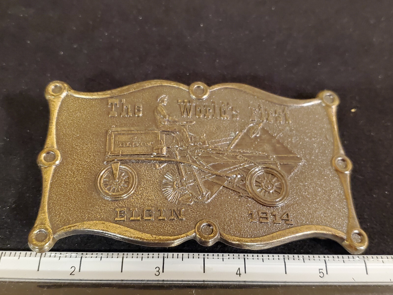 1914 Elgin Street Sweeper “The World’s First” Brass Belt Buckle Davenport, Iowa