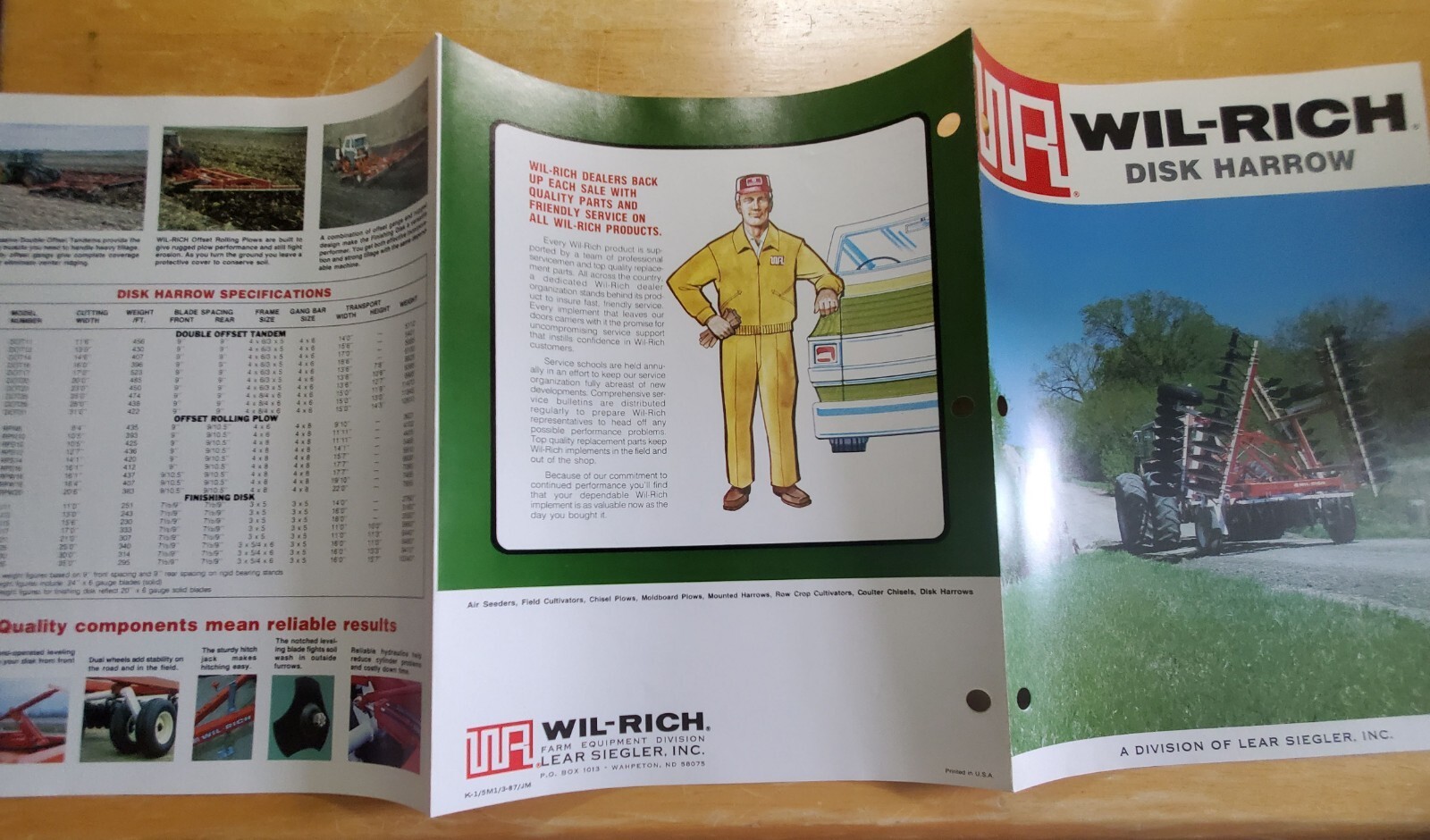 Wil-Rich Disk Harrow DOT25 RPS14 Sales Pamphlet Brochure Specs Lear Siegler