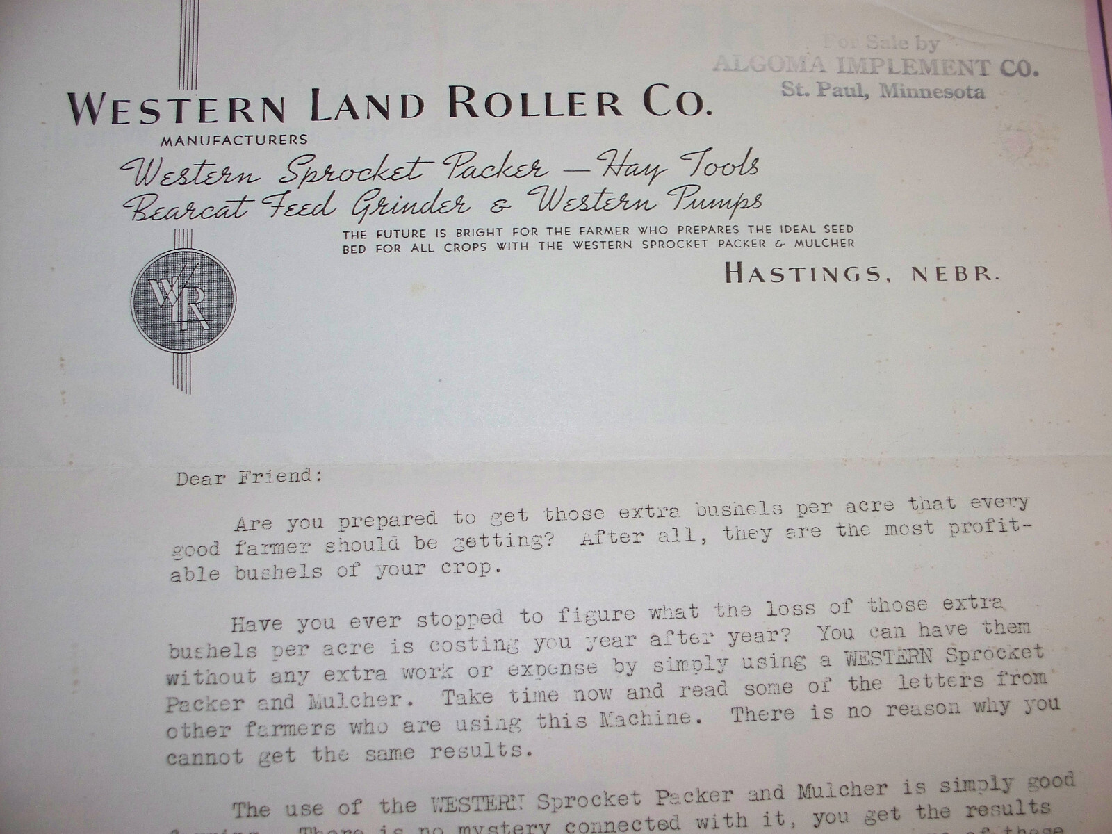 1930’s Western Land Roller Company Brochure Bear-Cat Grinder Packer Mulcher