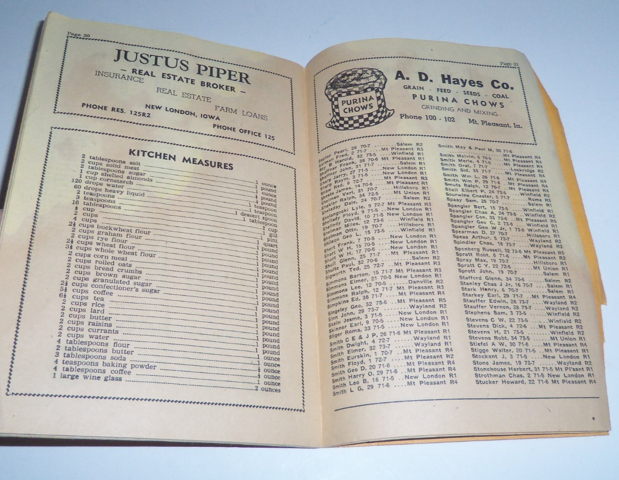 Vintage 1952 Iowa Farm Directory Henry Country 1950s
