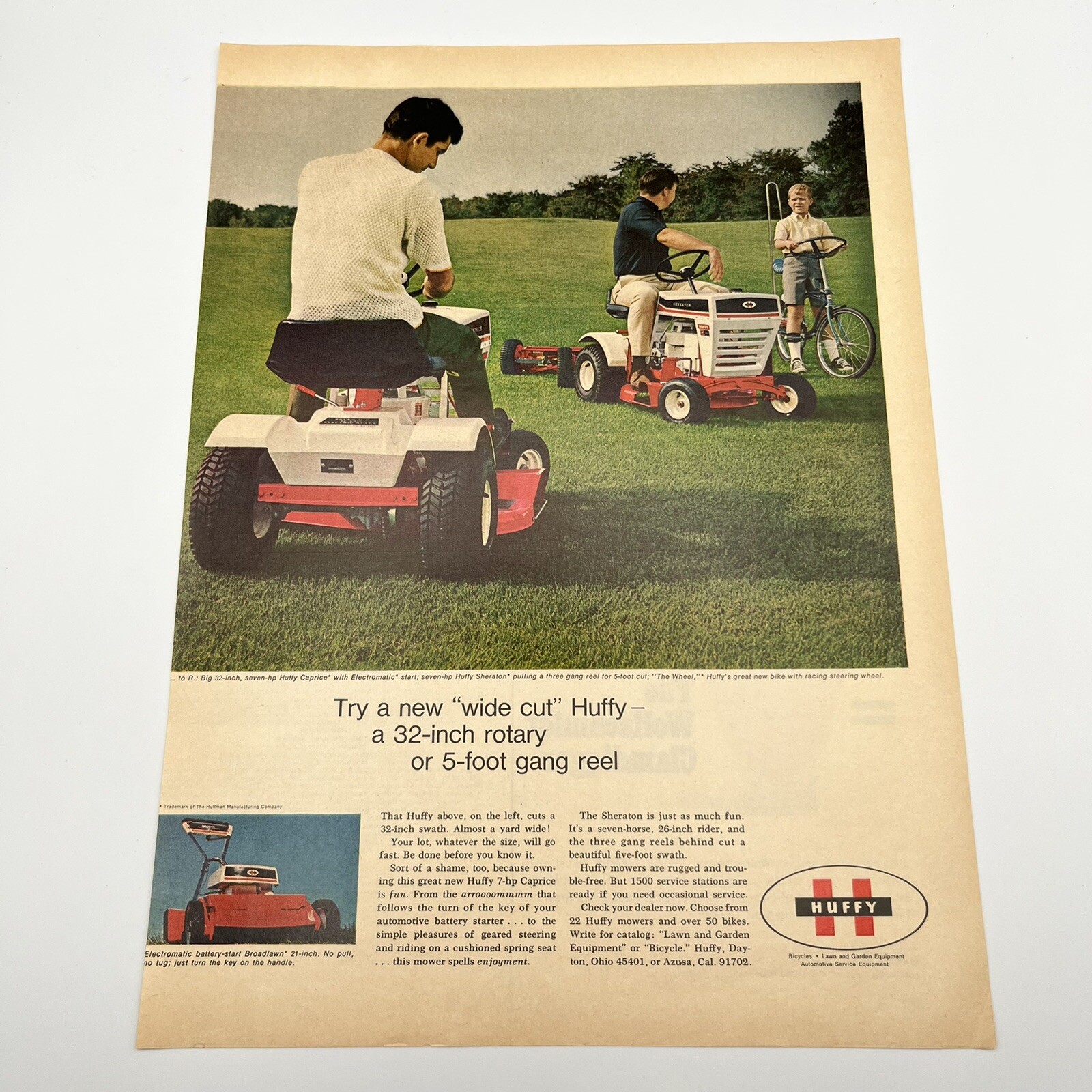 1969 Huffy Caprice Huffy Sheraton lawn tractors Print Ad 13.5×10″ the wheel bike