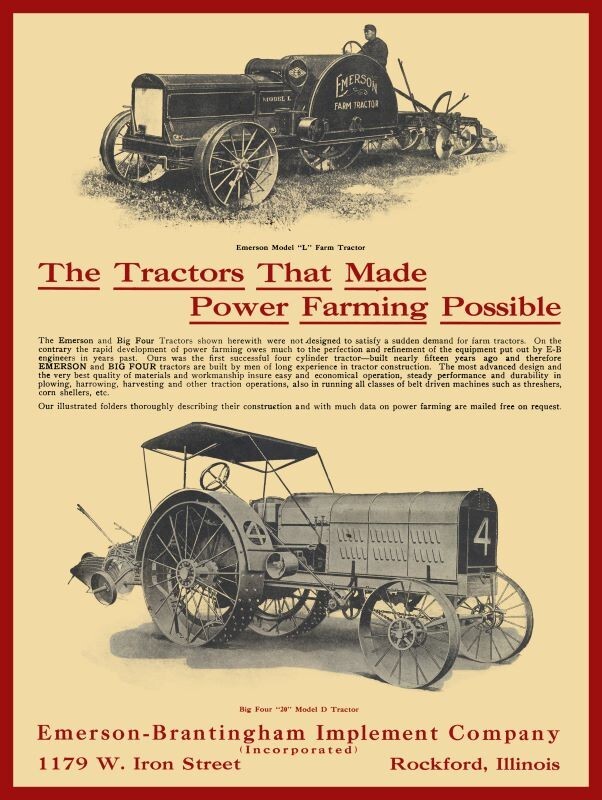 1915 EB Emerson Brantingham Tractors NEW Sign: 24×30″ USA STEEL XL Size