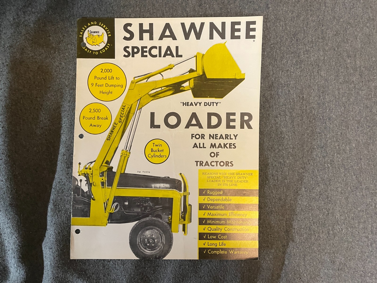1950’s Shawnee International Heavy Duty Loader Tractor Brochure Vintage