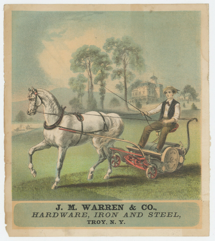 J.M. Warren Hardware Iron Excelsior Lawnmowers 1880’s Trade Card