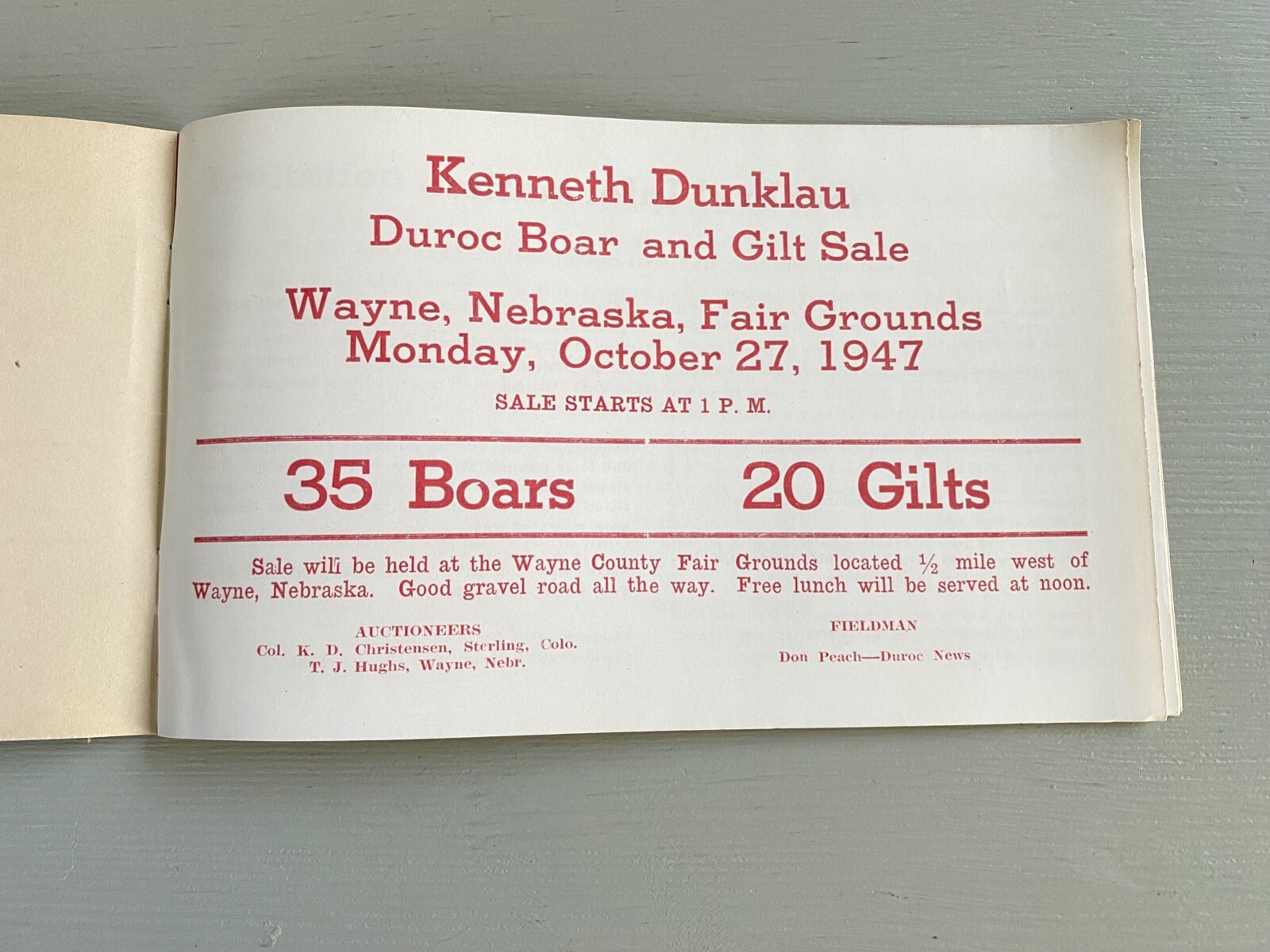 Vintage Durocs Boar Gilt Hogs Pigs Sale Catalog Book Wayne Nebraska 1947 Farm Ag