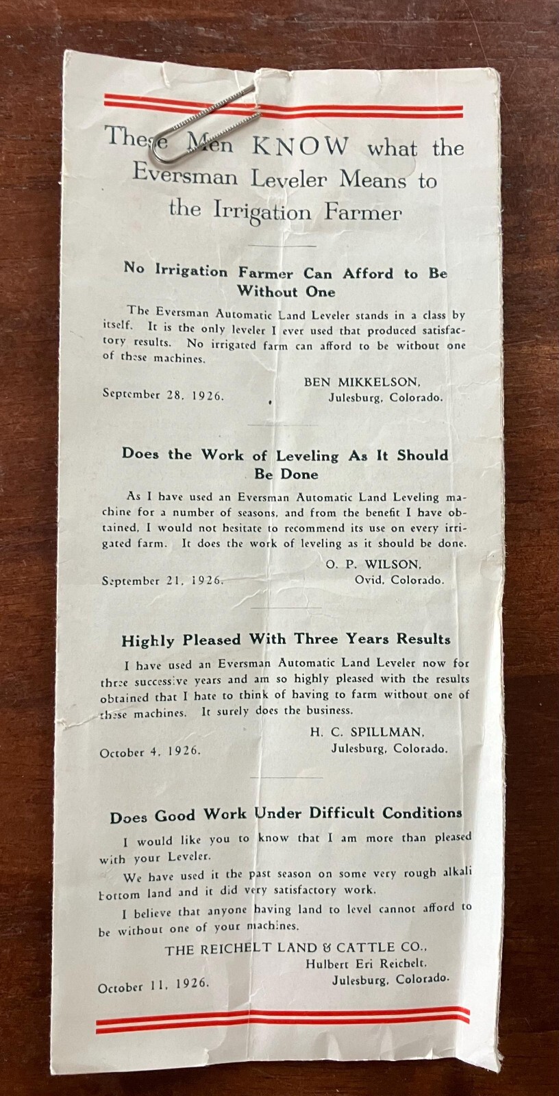 SCARCE! 1926 Eversman Automatic Land Leveler Fold Out Brochure Denver Colorado