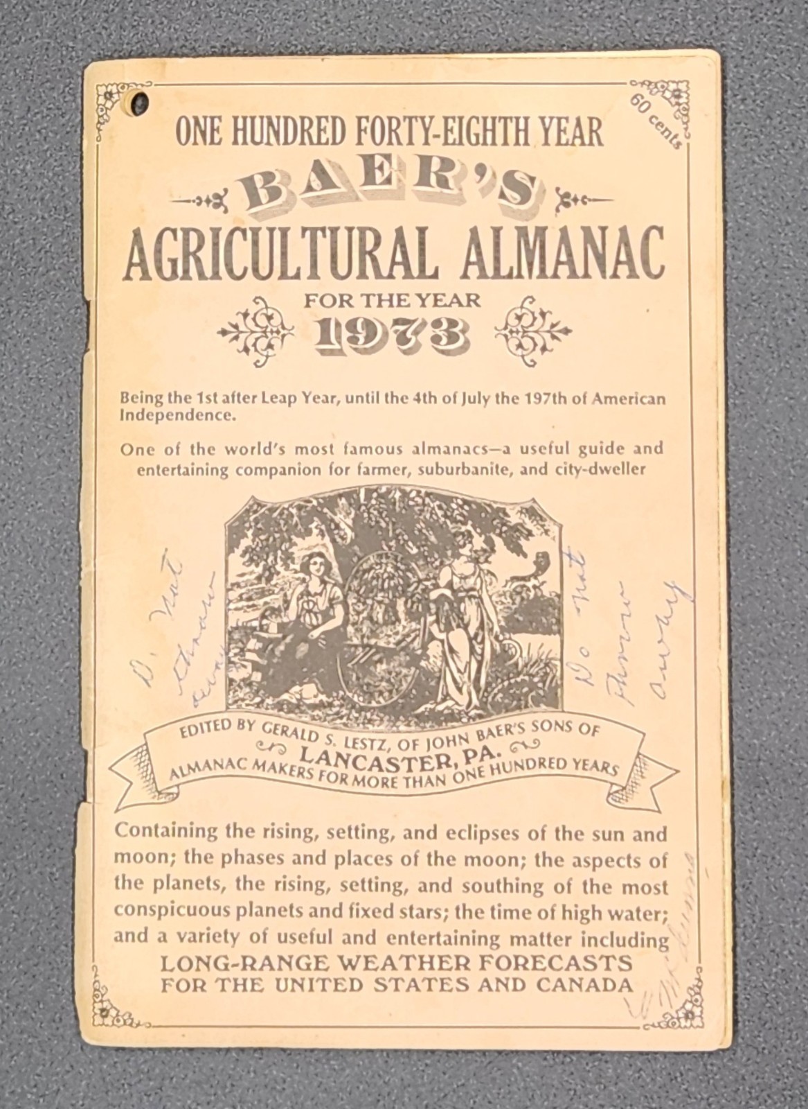 Baer’s Agricultural Almanac 1973 Lancaster Lestz