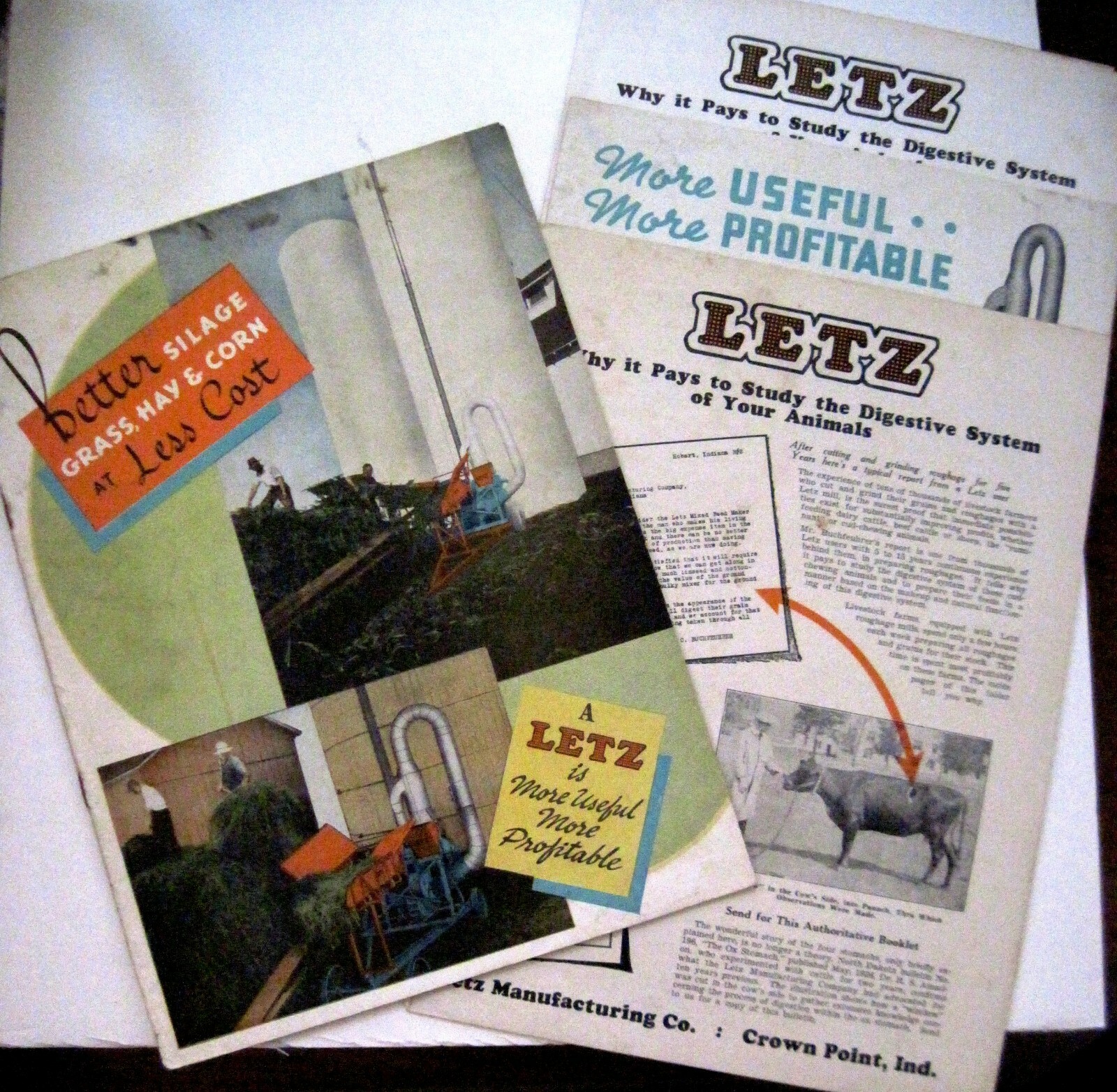 1939 Catalog “Letz” Farm Equipment w/ (4) Pamphlets – Describes Cows Stomach *