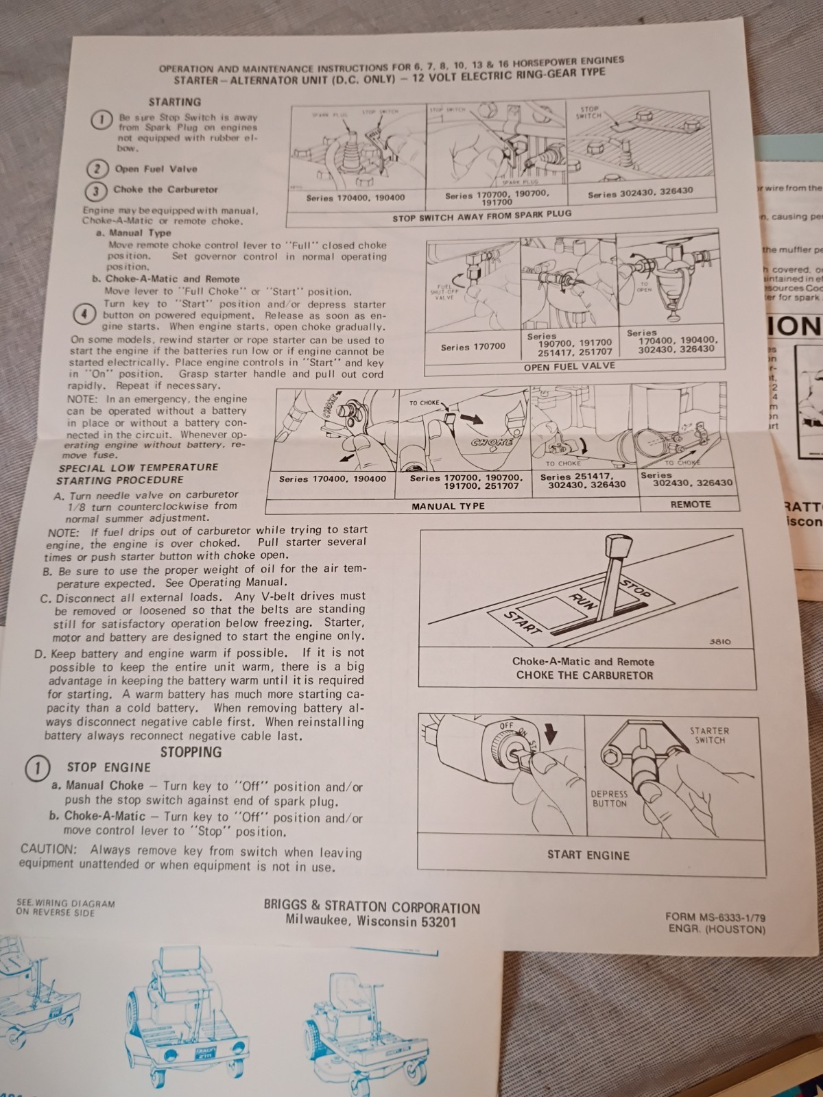 Dixon Zero Turn Mower ZTR-426 Operator’s manual and repair sheets VTG