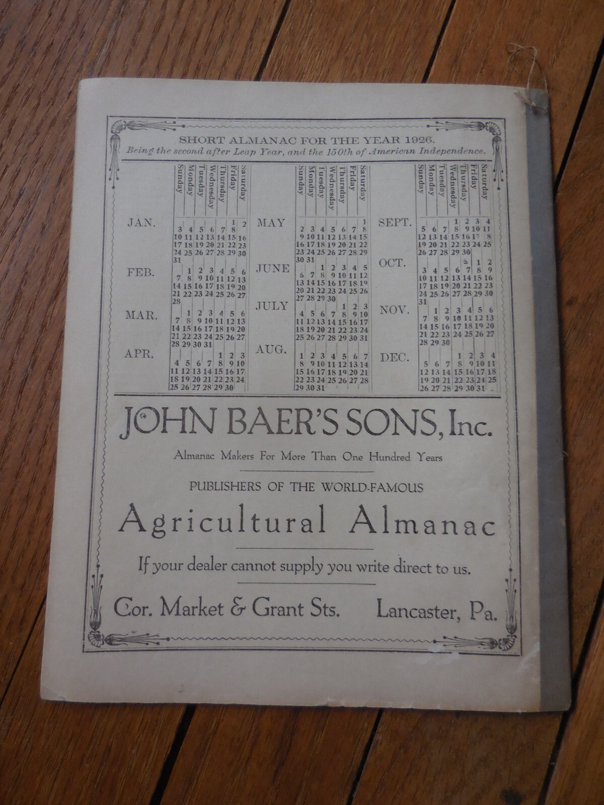 2 Vintage Agricultural Almanacs, Lancaster, PA 1923, 1926, John Baer’s Sons