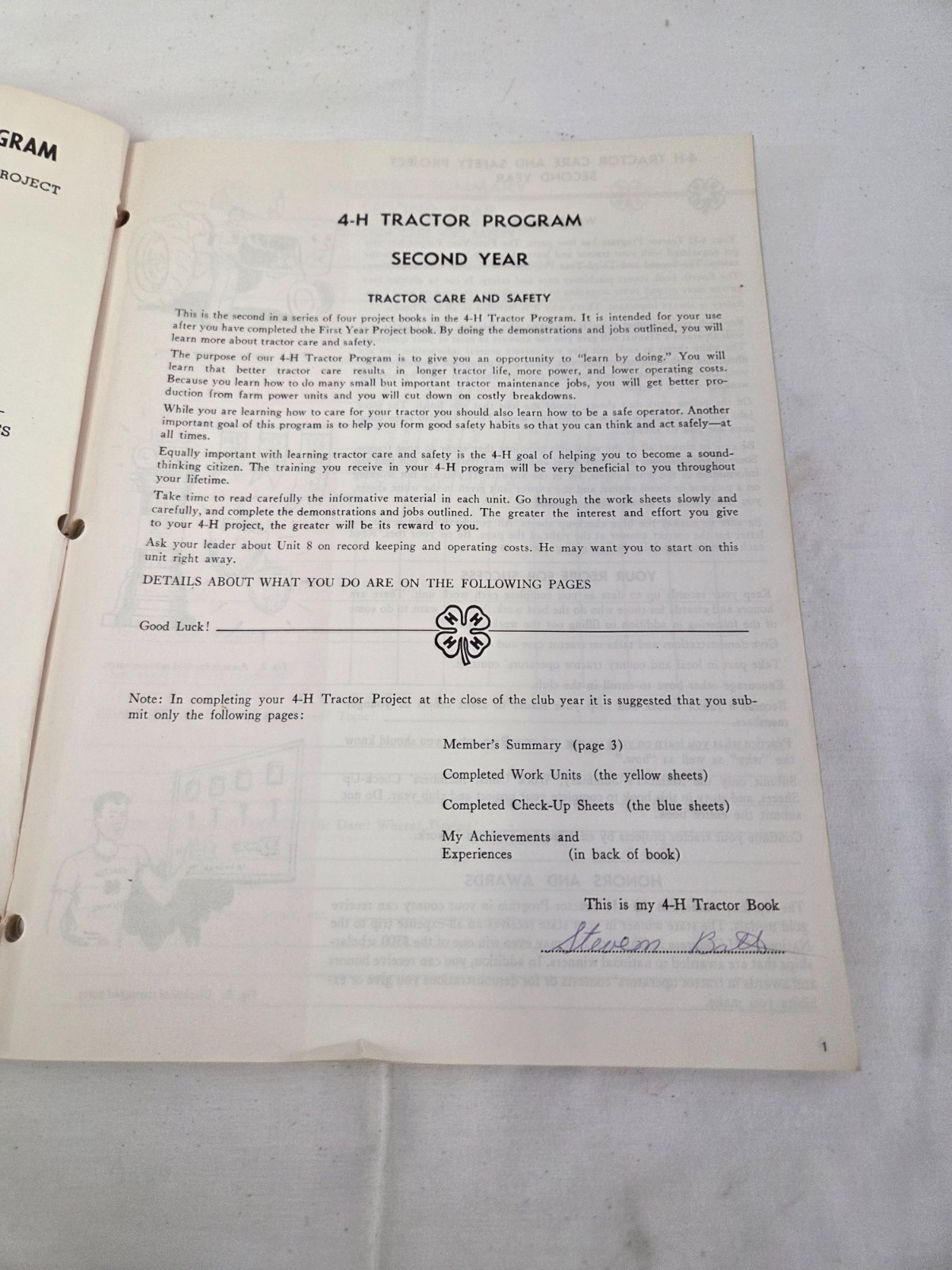 1963 4H Tractor Care And Safety Program Manual Book Second Year