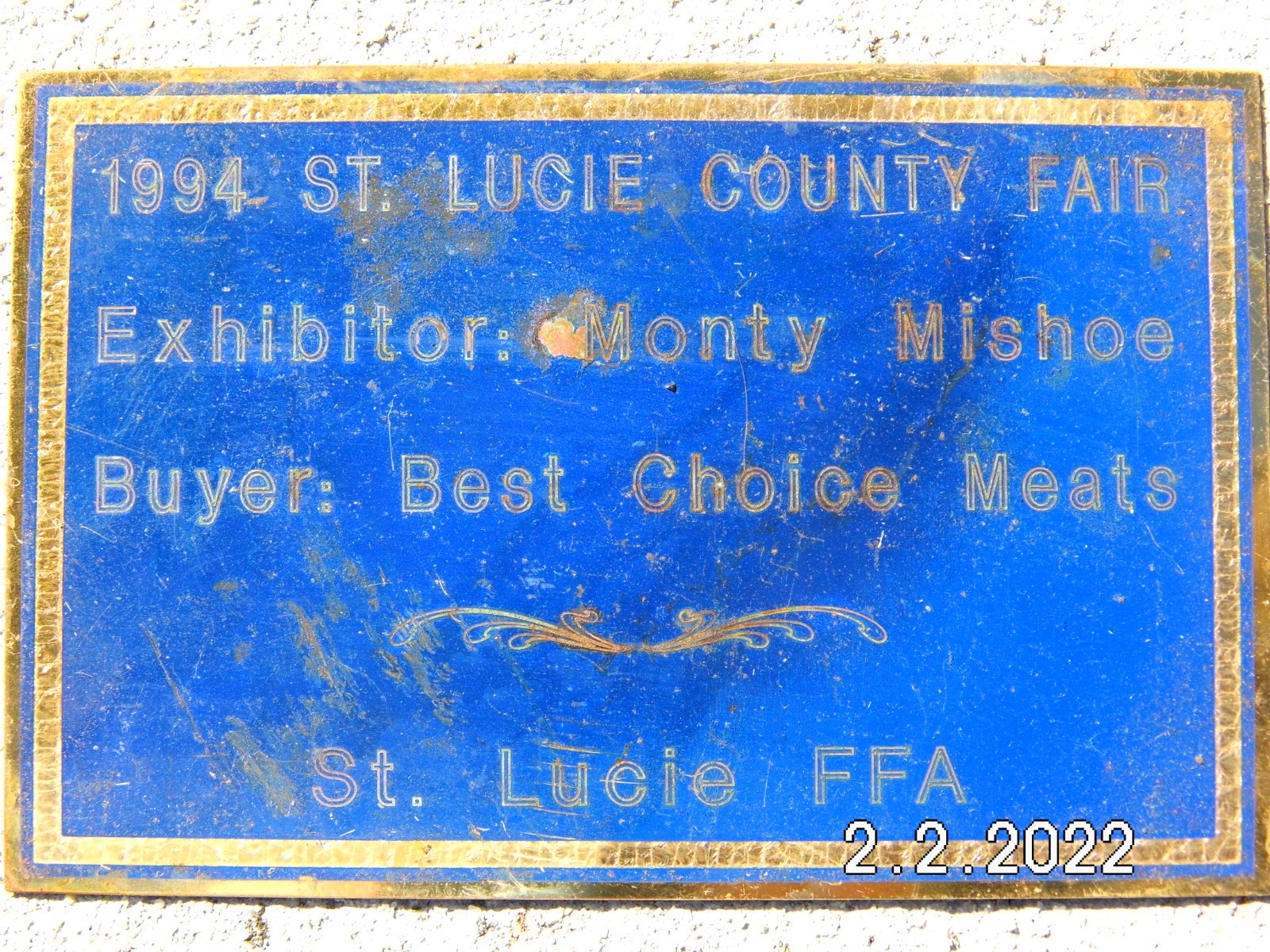 1994 St. Lucie FFA County Fair Exhibitor Plaque 5-7/8″x 3-7/8″ Best Choice Meats