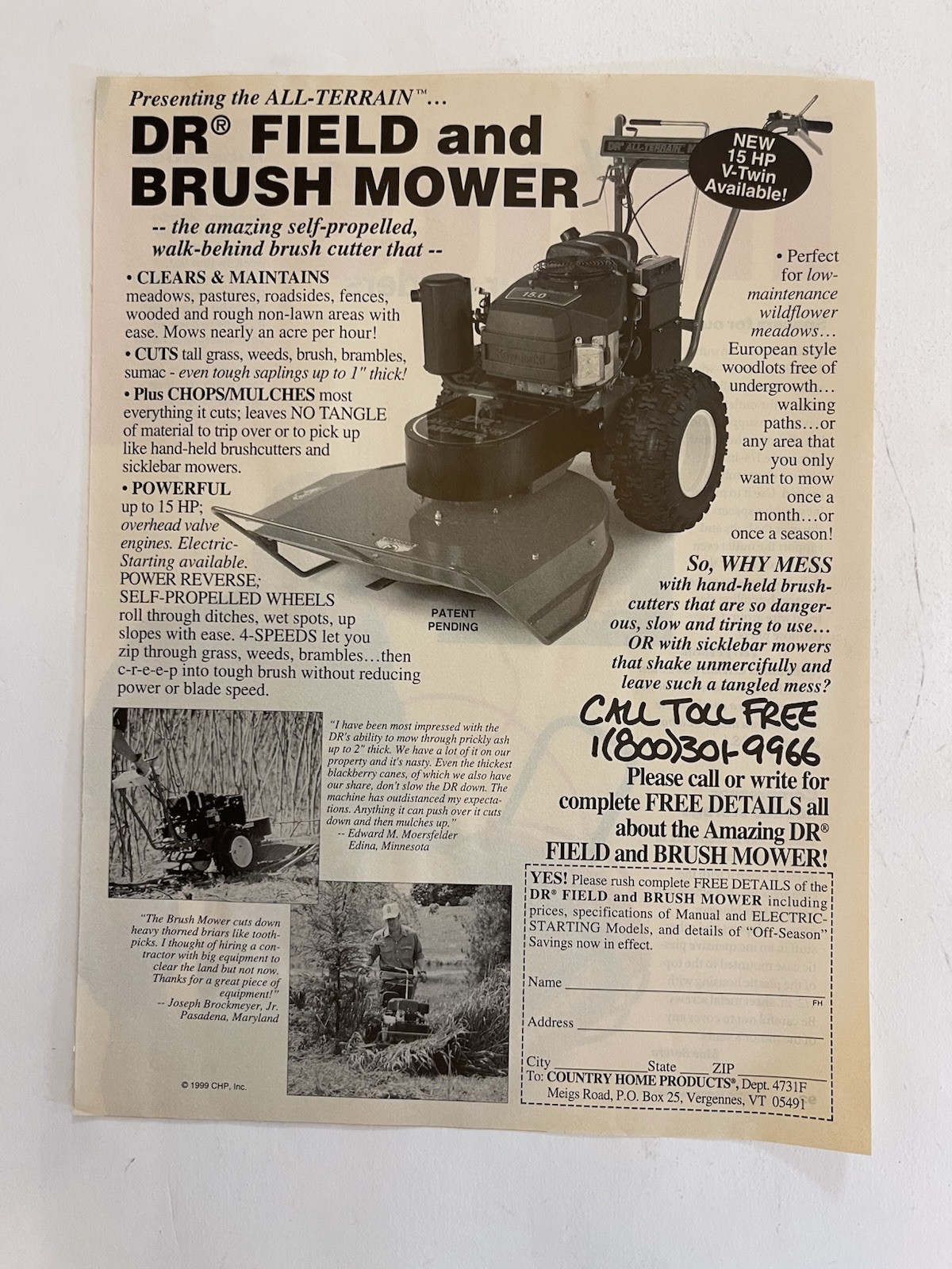 Vintage 1999 Print Ad DR Field & Brush Mower Advertisement