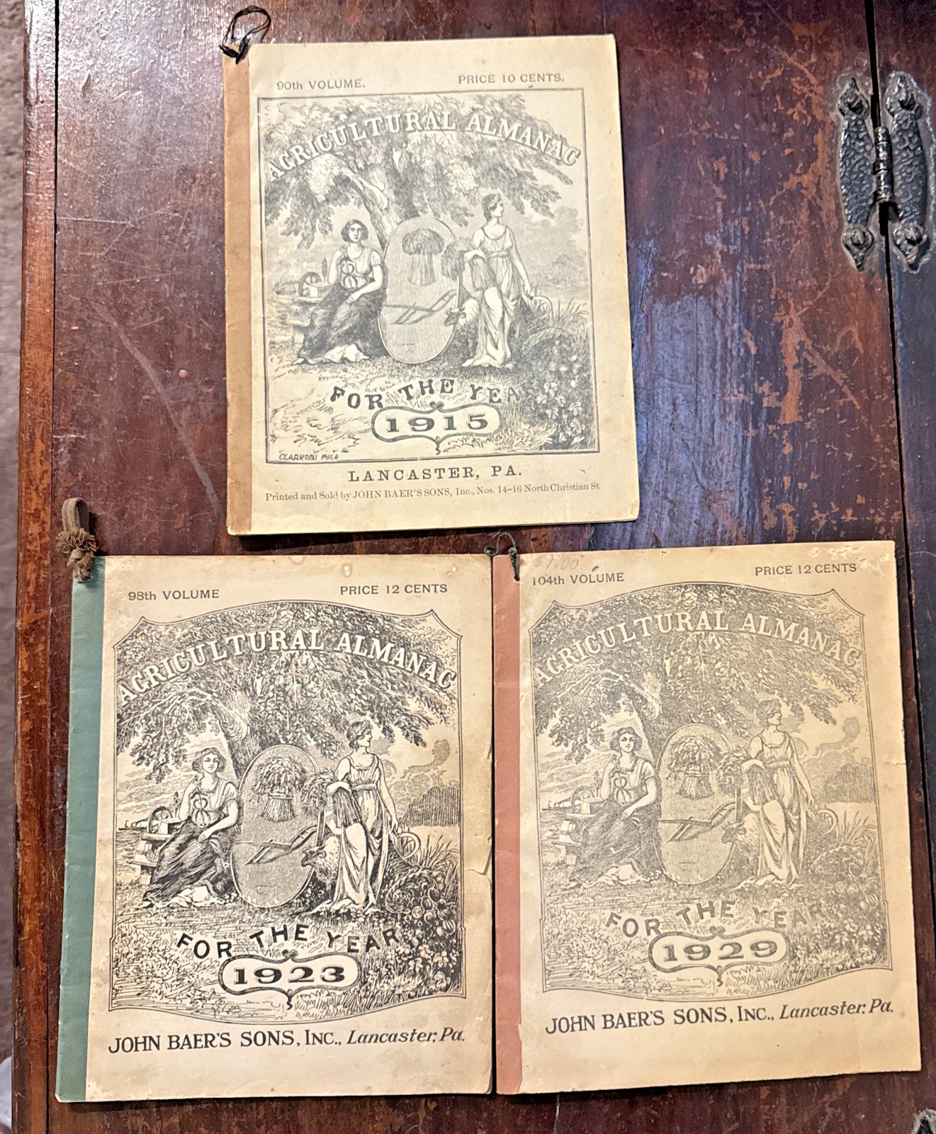 Vintage John Baer’s Agricultural Almanacs dated 1919, 1923 & 1929 Lancaster PA