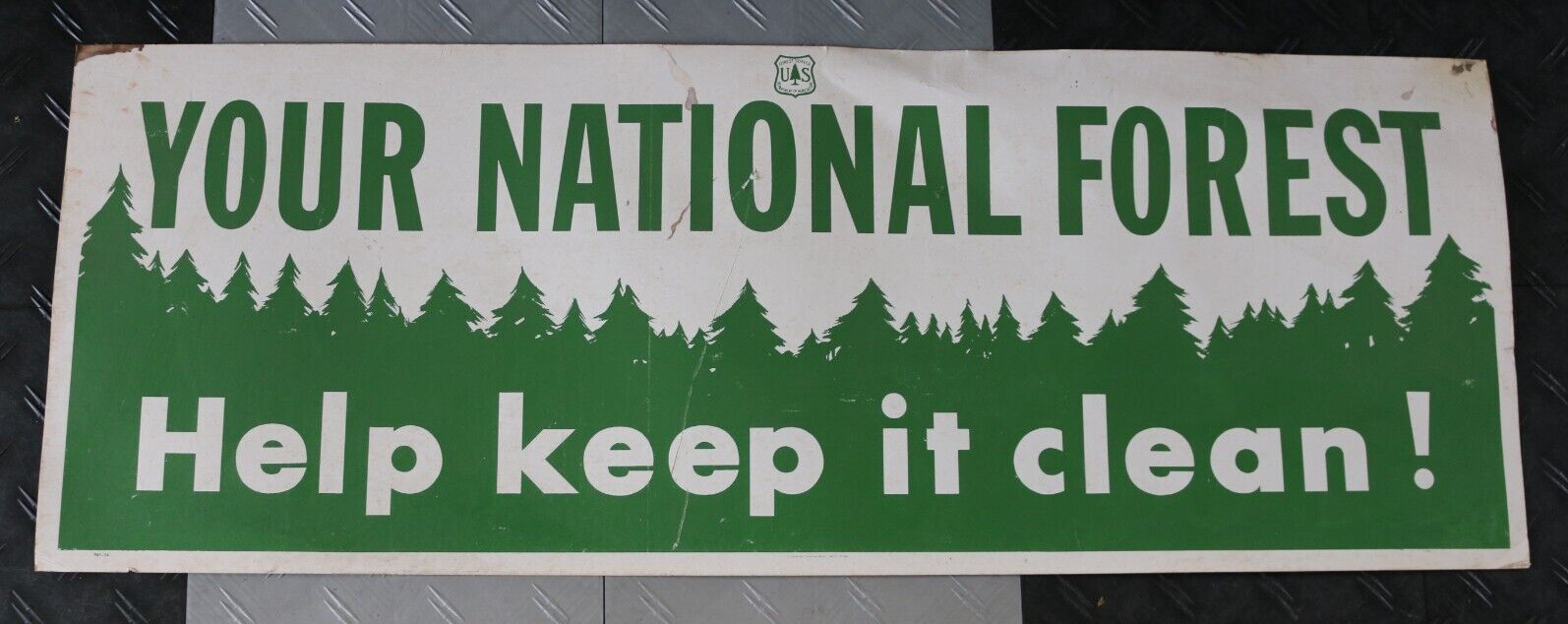 Vintage 1965 U.S. Department of Agriculture 44″x16″ cardboard sign clean forest