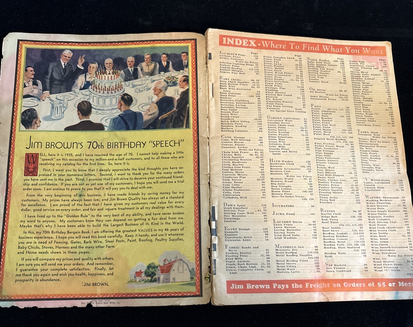 JIM BROWN’S 1935 BARGAIN BOOK – THE BROWN FENCE & WIRE CO.- Catalog See Pics
