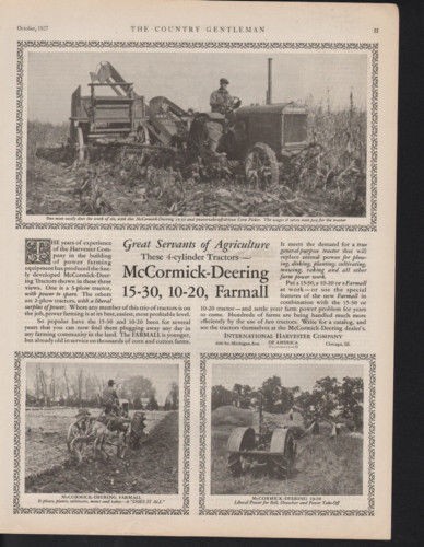 1927 MCCORMICK DEERING INTERNATIONAL HARVESTER FARMALL TRACTOR CORN AD 10306
