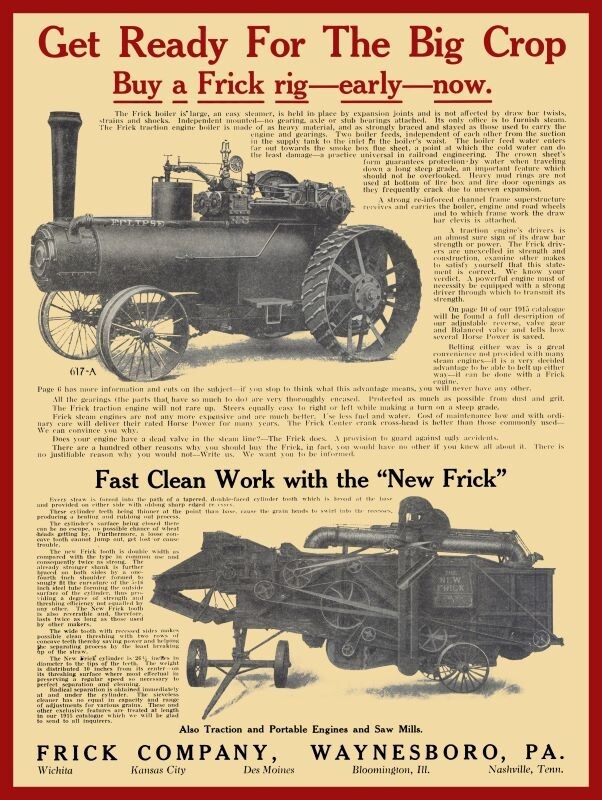 1915 Frick Steam Engine & Threshing Machine NEW METAL SIGN: 12×16″ Ships Free
