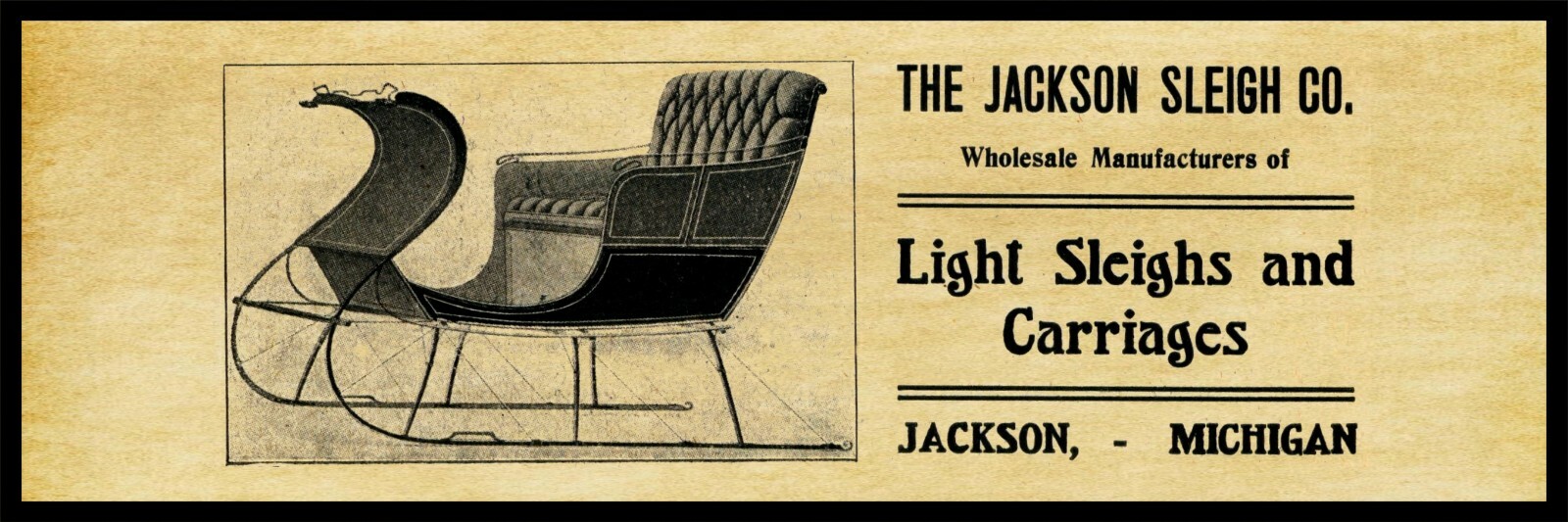 1905 Jackson Sleigh Co. NEW Metal Sign 16″ x 48″ USA STEEL XL Size – 8 lbs.