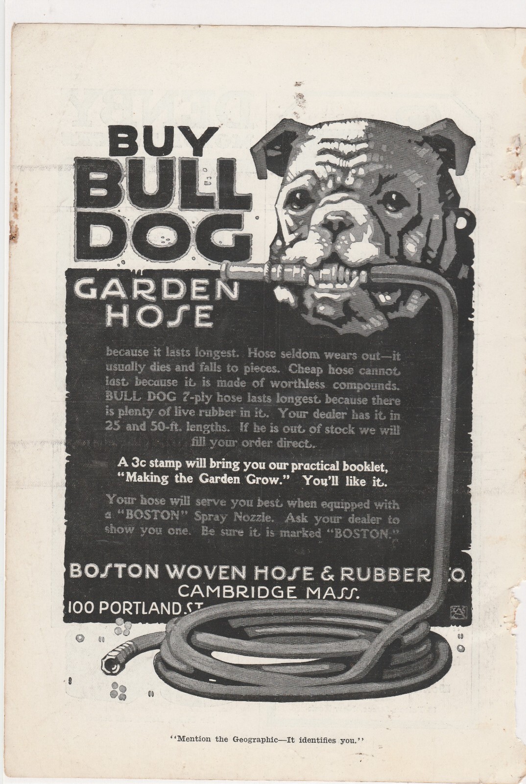 Original 1918 Bull Dog Garden Hose Magazine Ad
