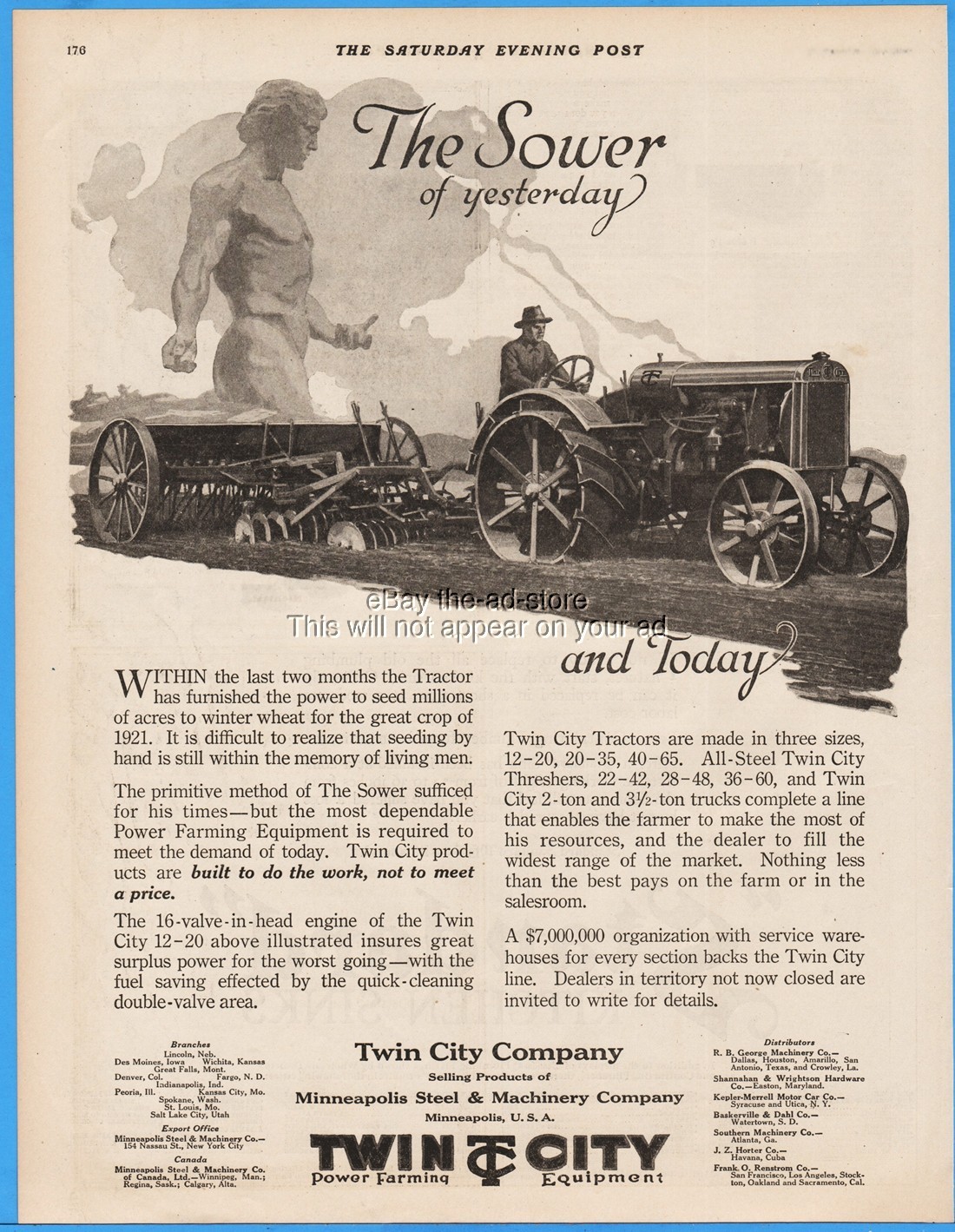 1920 Twin City Tractor 12-20 Minneapolis Steel & Machinery Co MN Farming Art Ad