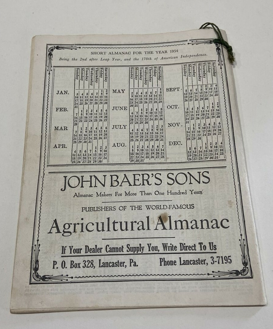 John Baer’s Sons Almanacs 1954, 1953, 1952, 1951, & 1950 Almanacs – Lot of 5x