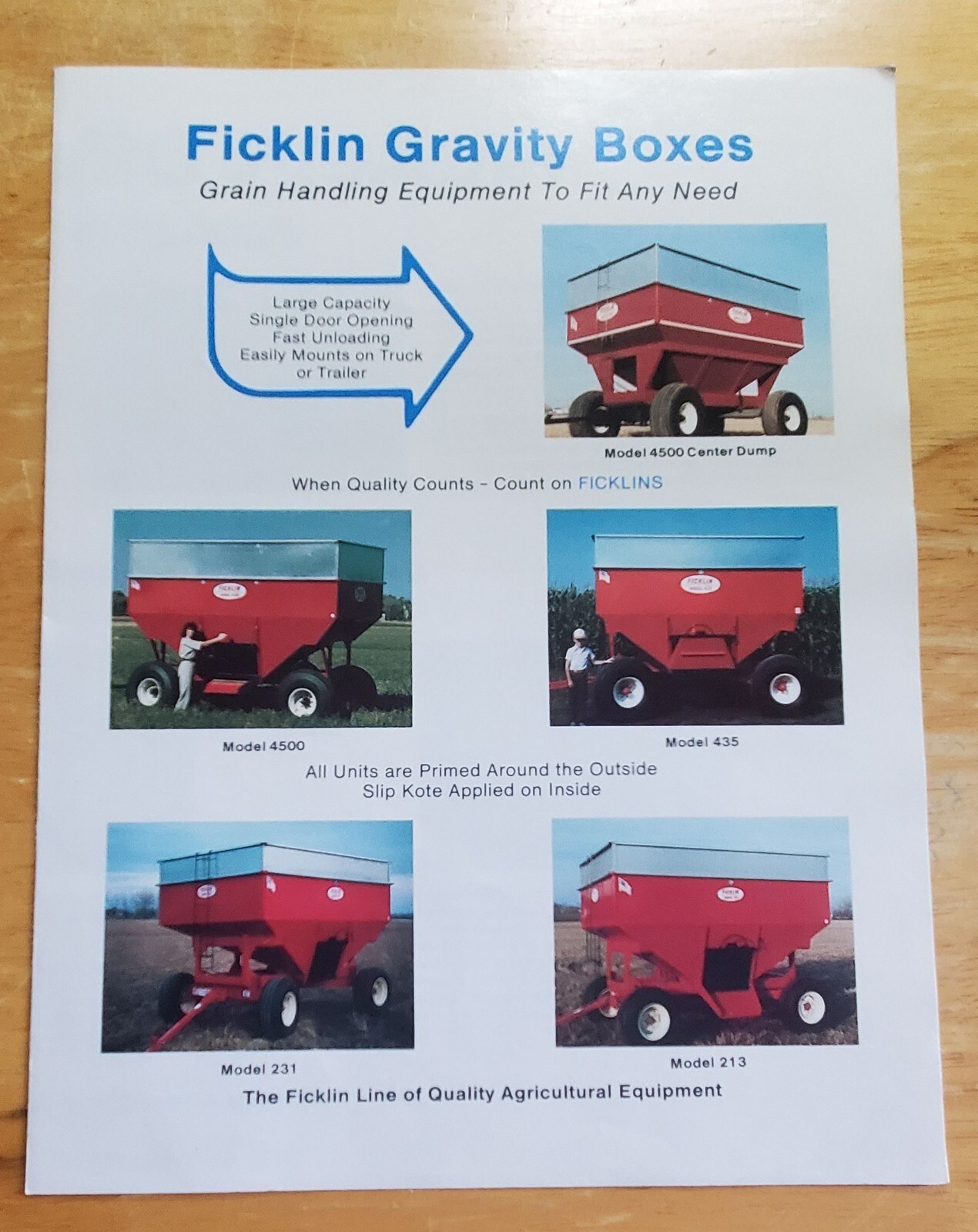 Ficklin Gravity Boxes Models 4500 435 231 213 Sales Pamphlet Brochure Specs